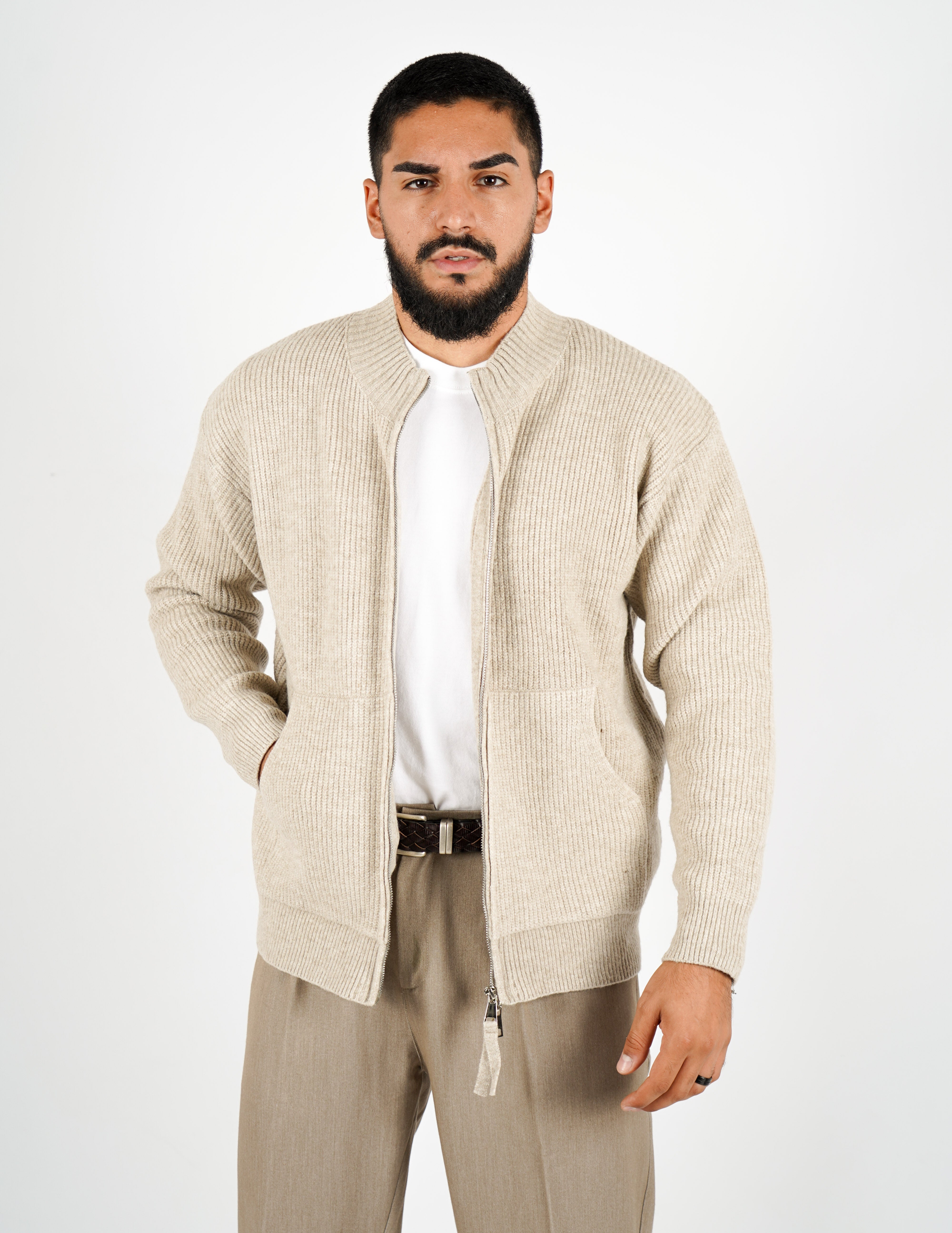CARDIGAN CON ZIP IN MISTO LANA