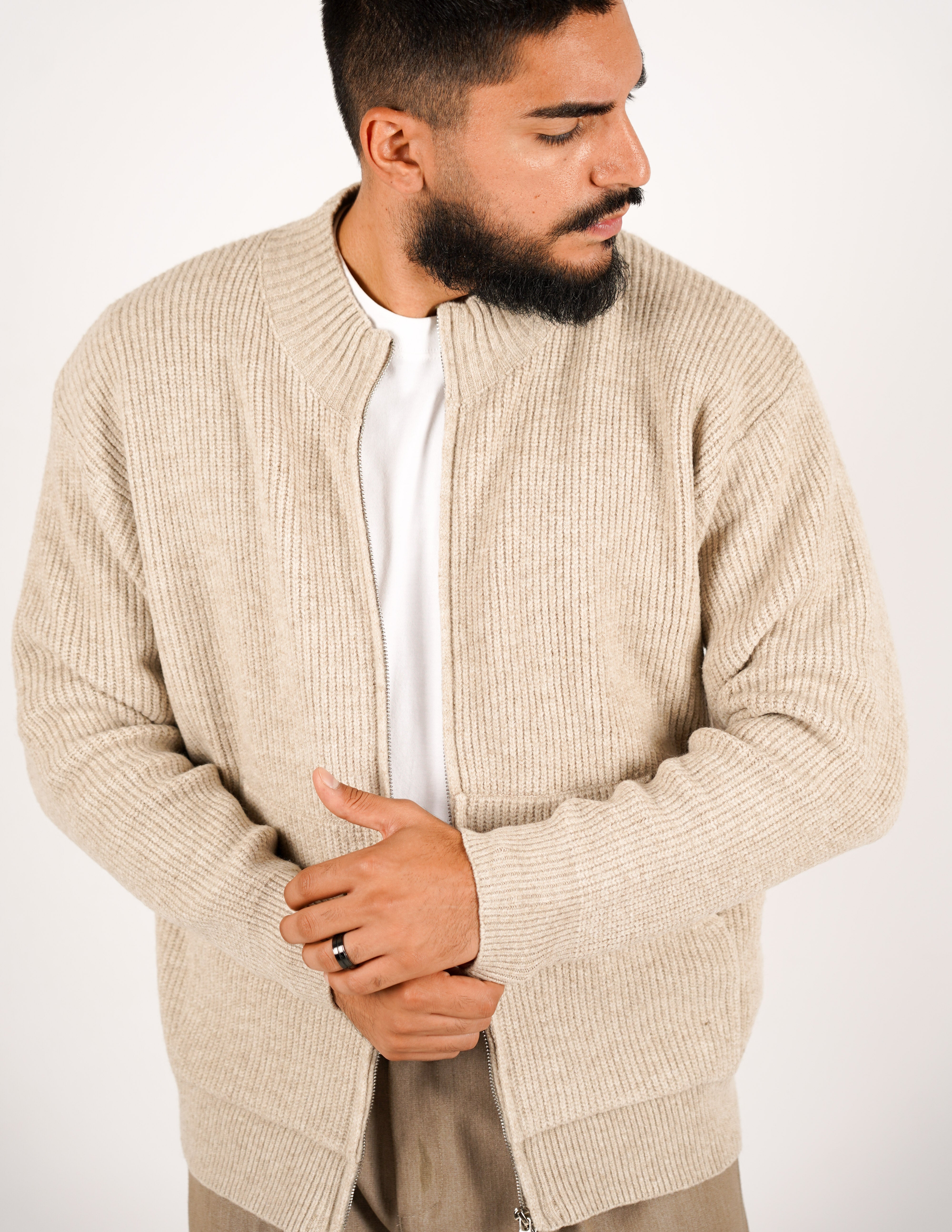 CARDIGAN CON ZIP IN MISTO LANA