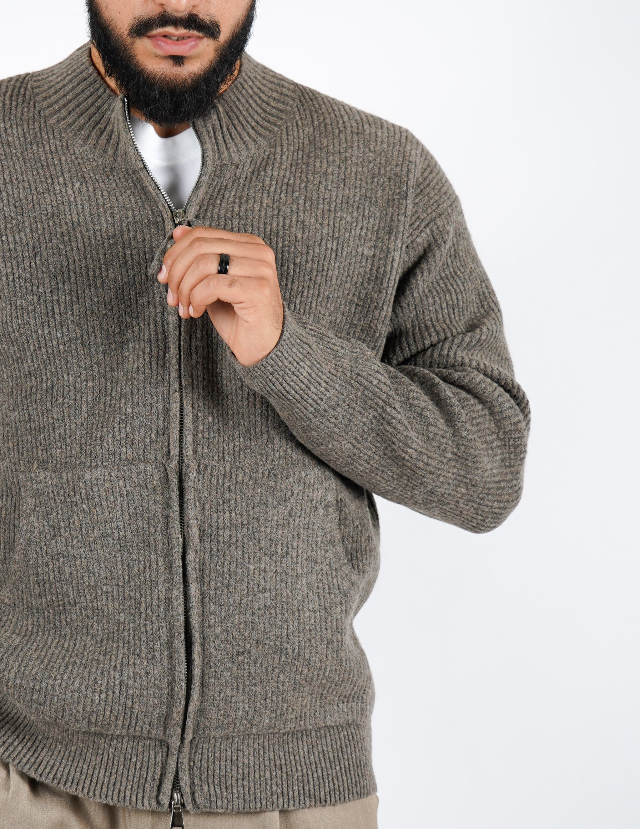 CARDIGAN CON ZIP IN MISTO LANA
