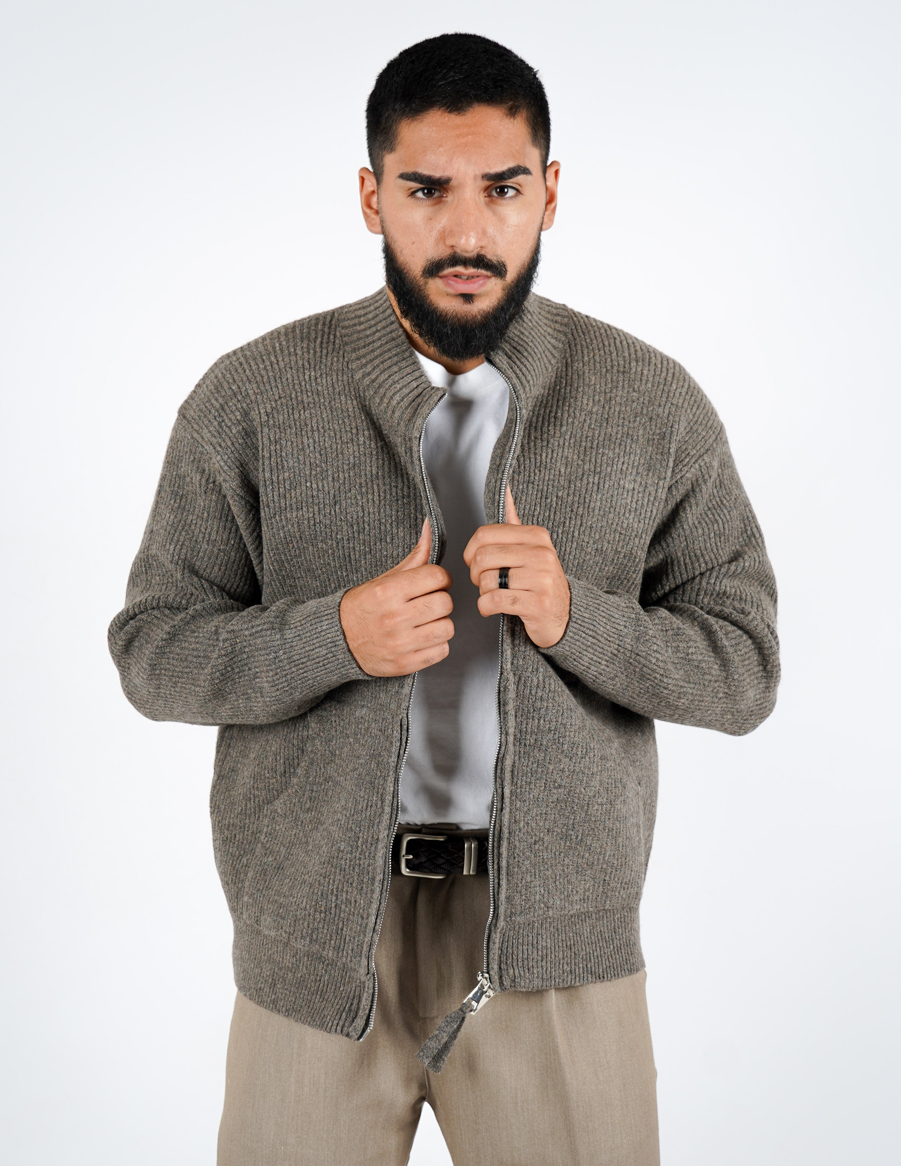 CARDIGAN CON ZIP IN MISTO LANA