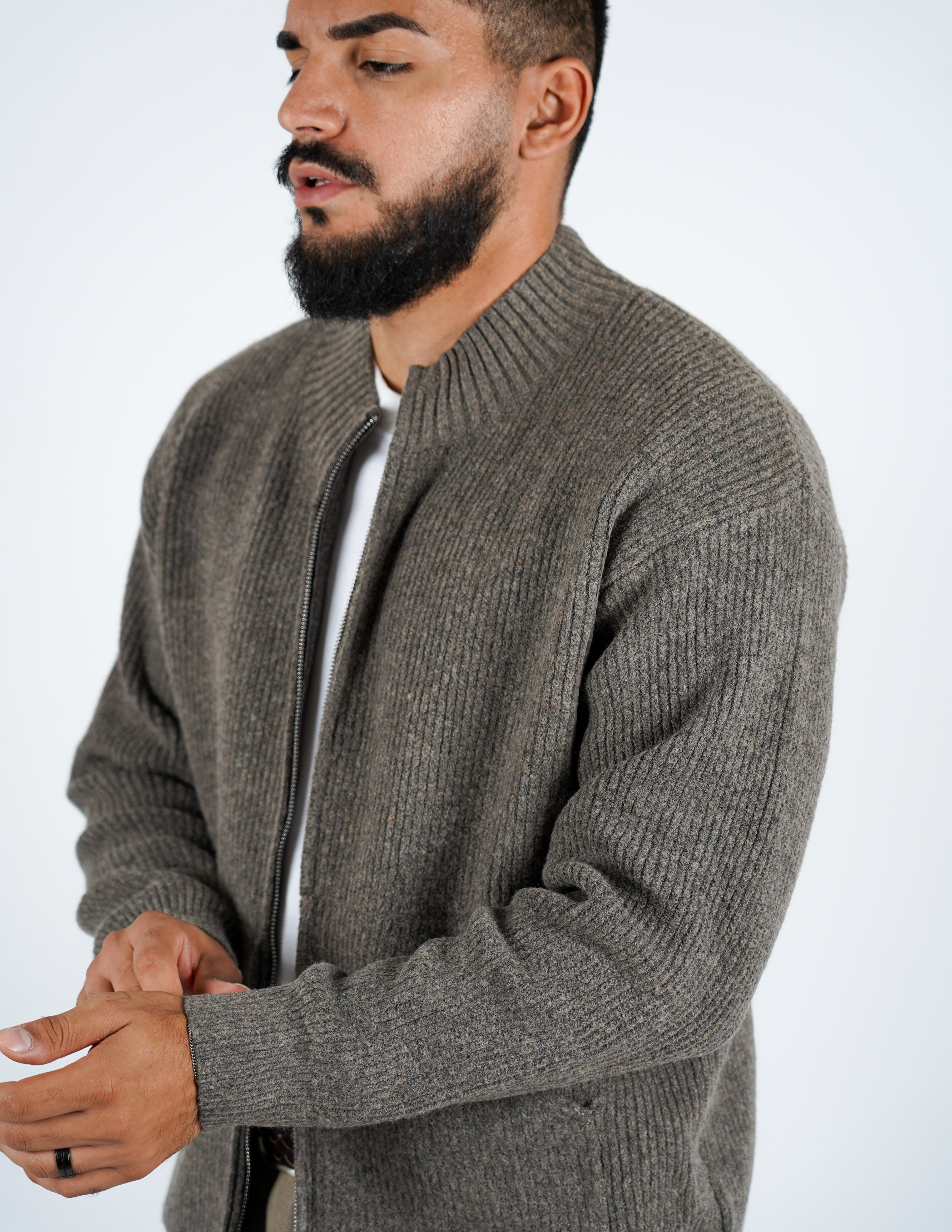 CARDIGAN CON ZIP IN MISTO LANA