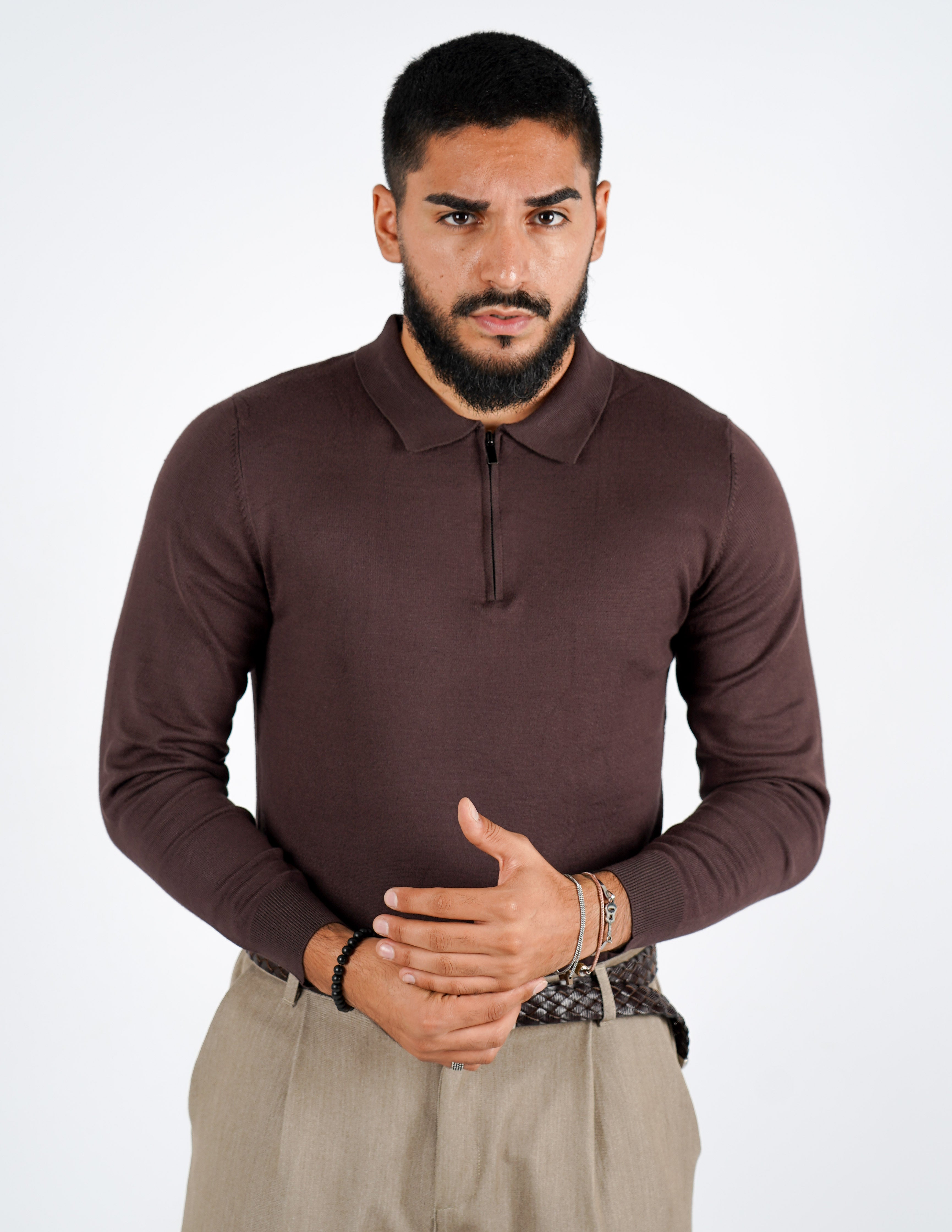 Polo tinta unita con zip