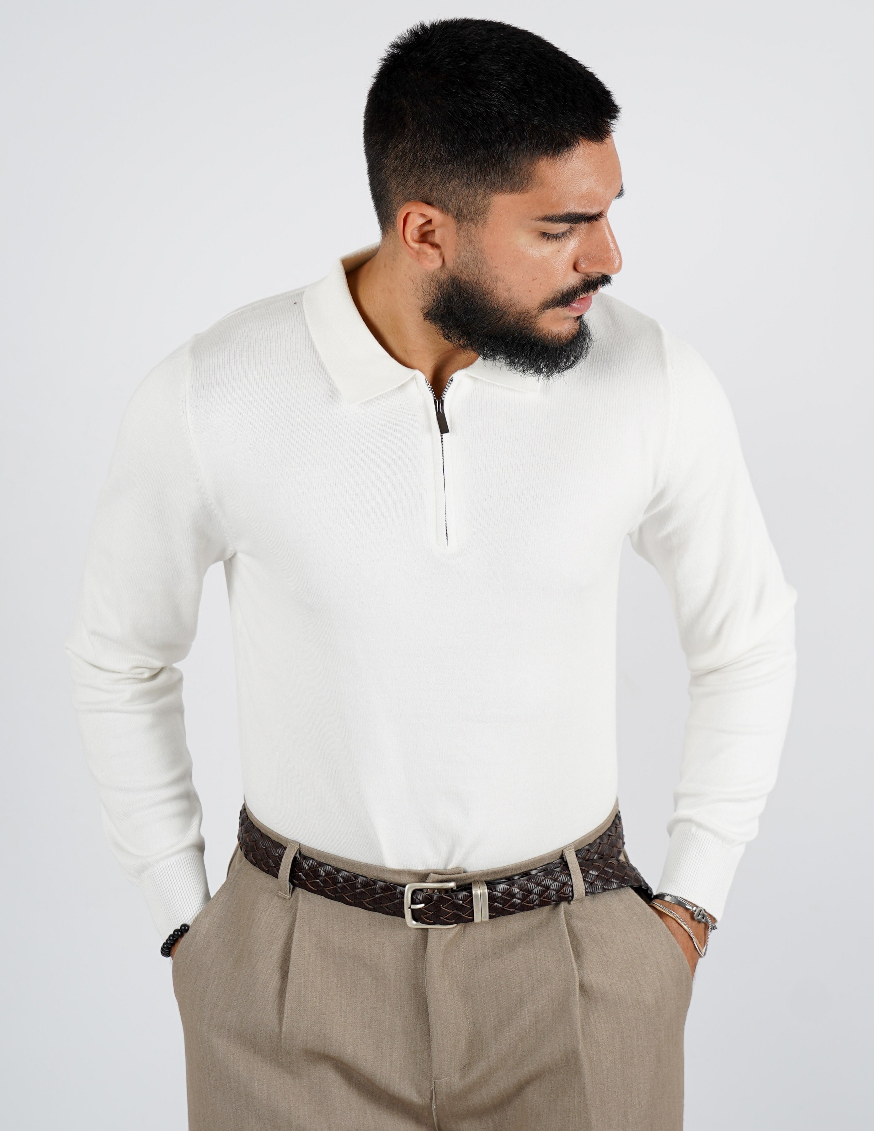 Polo tinta unita con zip