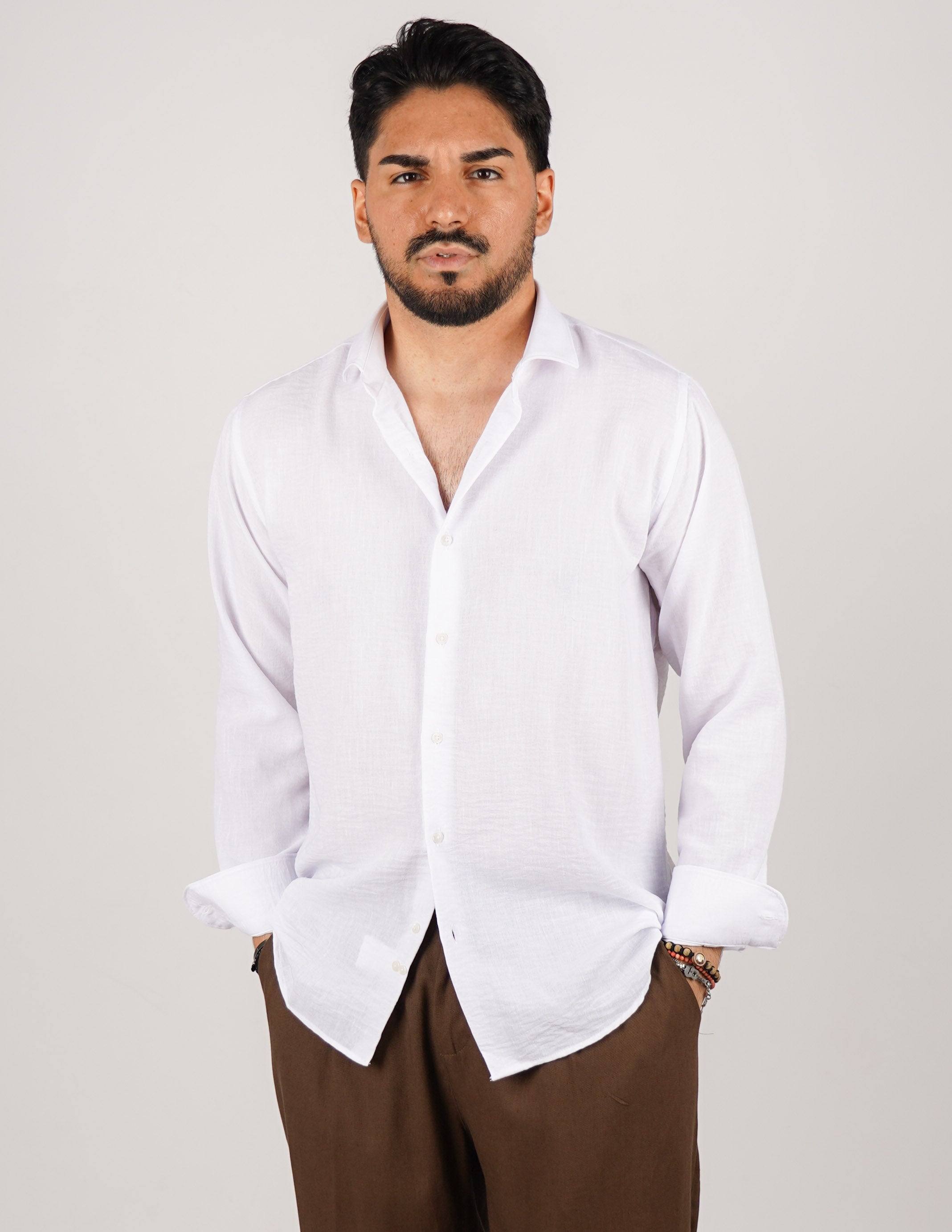 CAMICIA IN TESSUTO MISTO LINO STRUTTURATO
