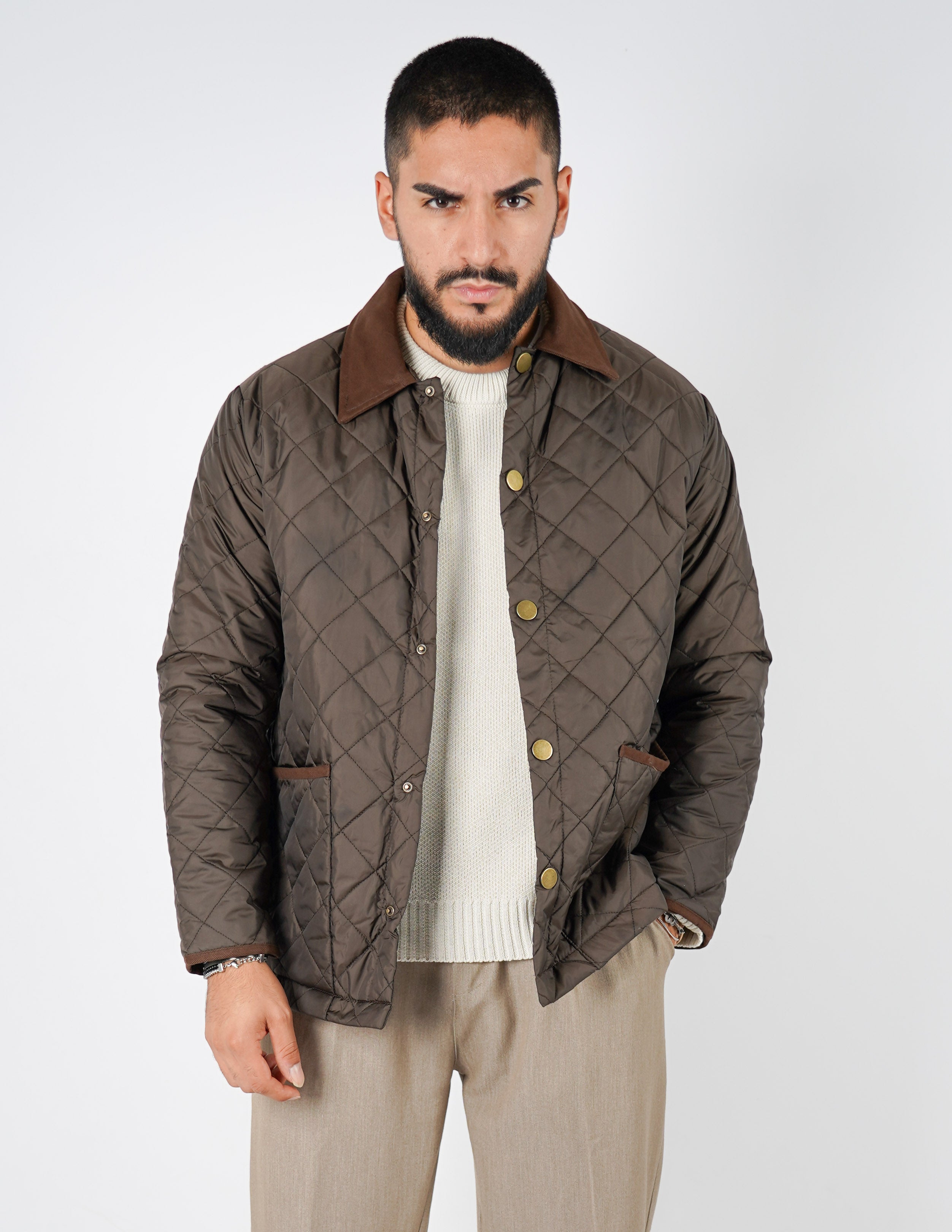 Giubbino uomo trapuntato con collo in velluto