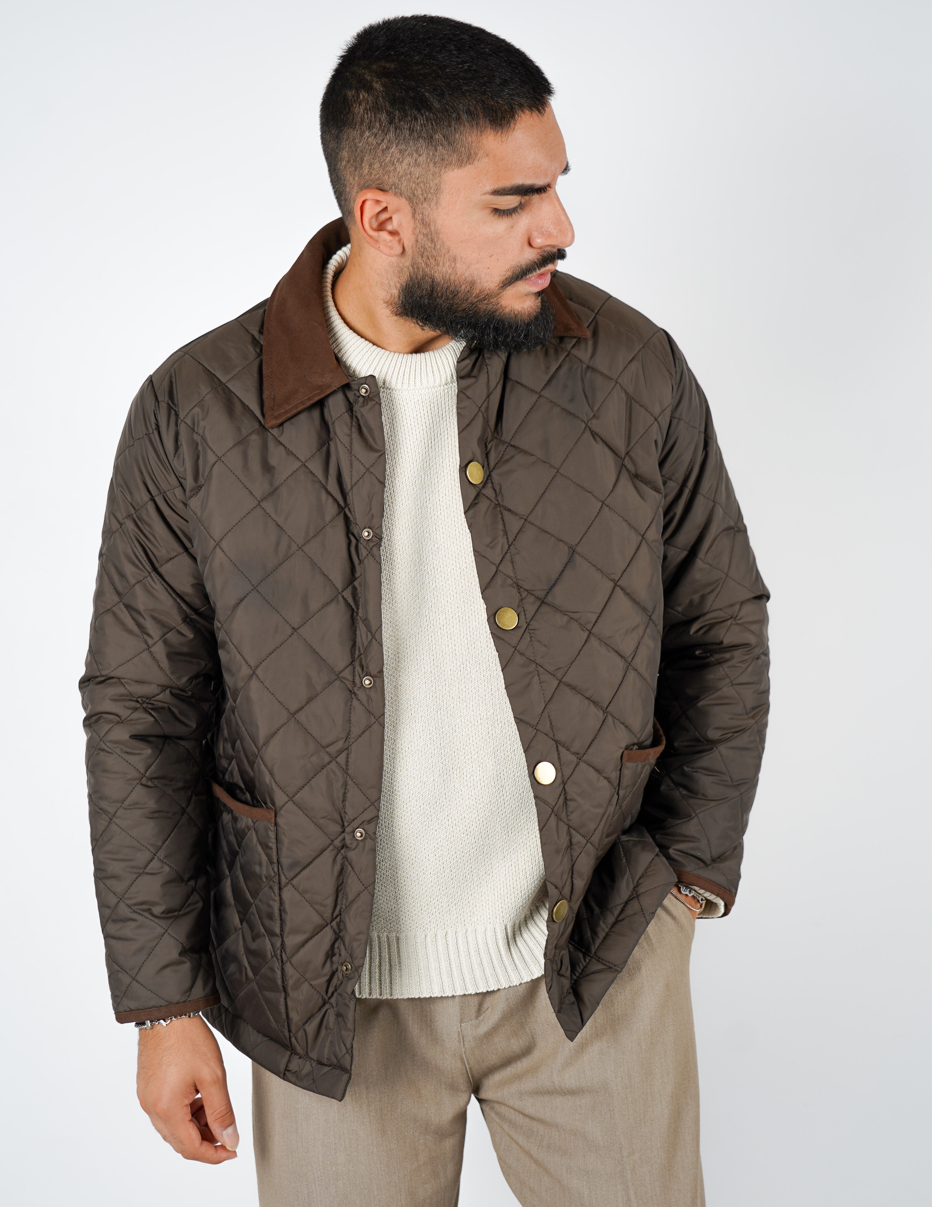 Giubbino uomo trapuntato con collo in velluto