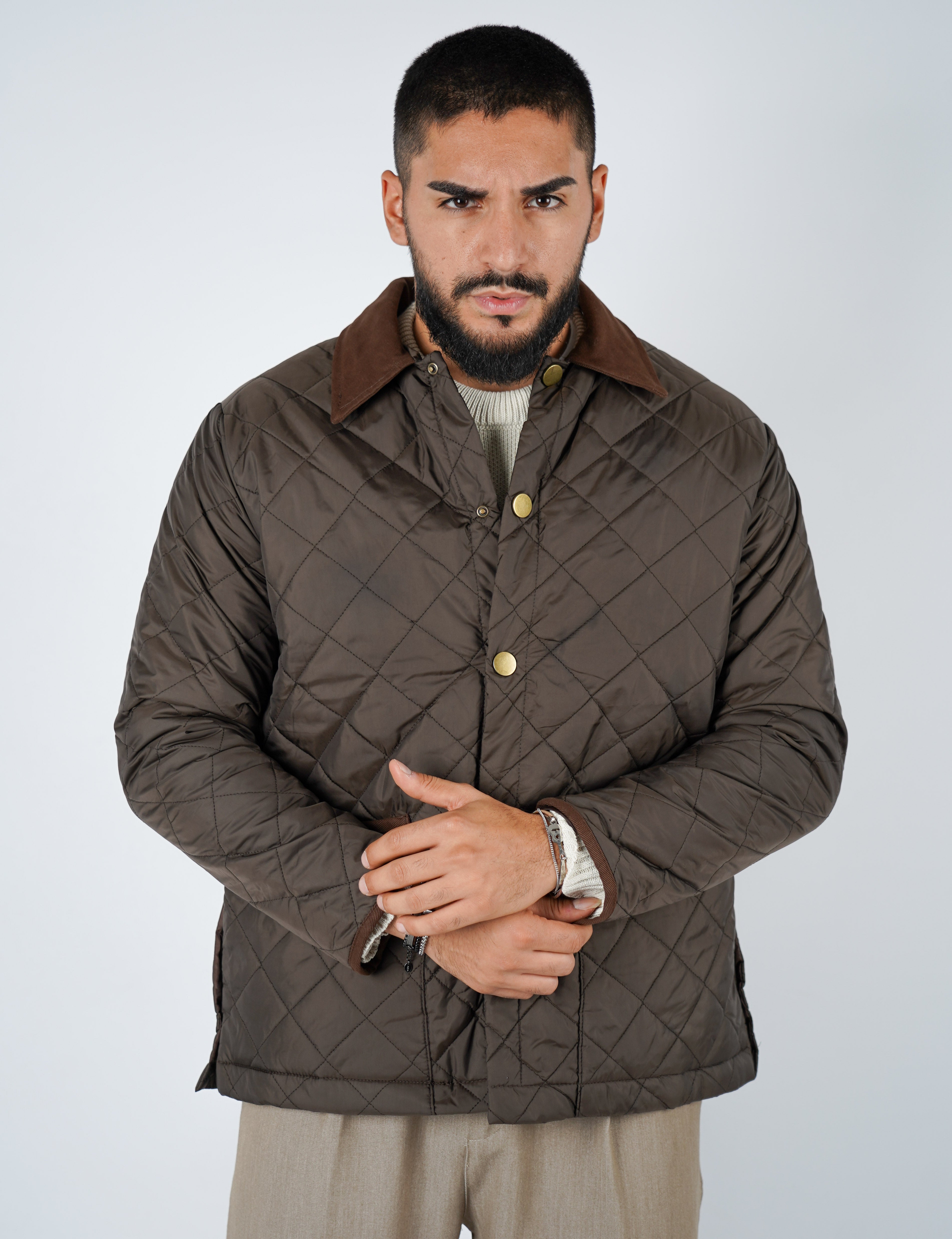 Giubbino uomo trapuntato con collo in velluto