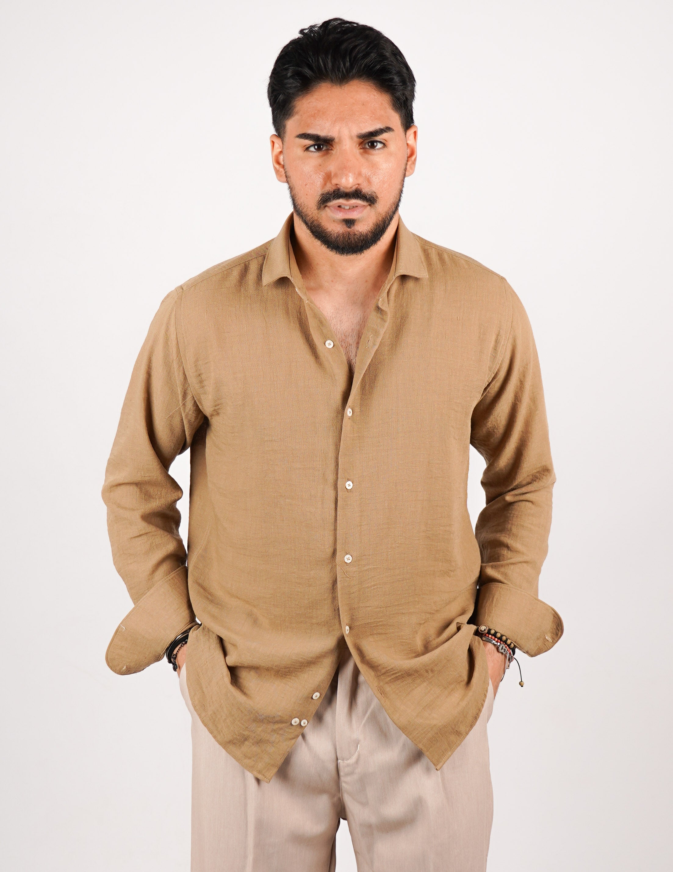 CAMICIA IN TESSUTO MISTO LINO STRUTTURATO