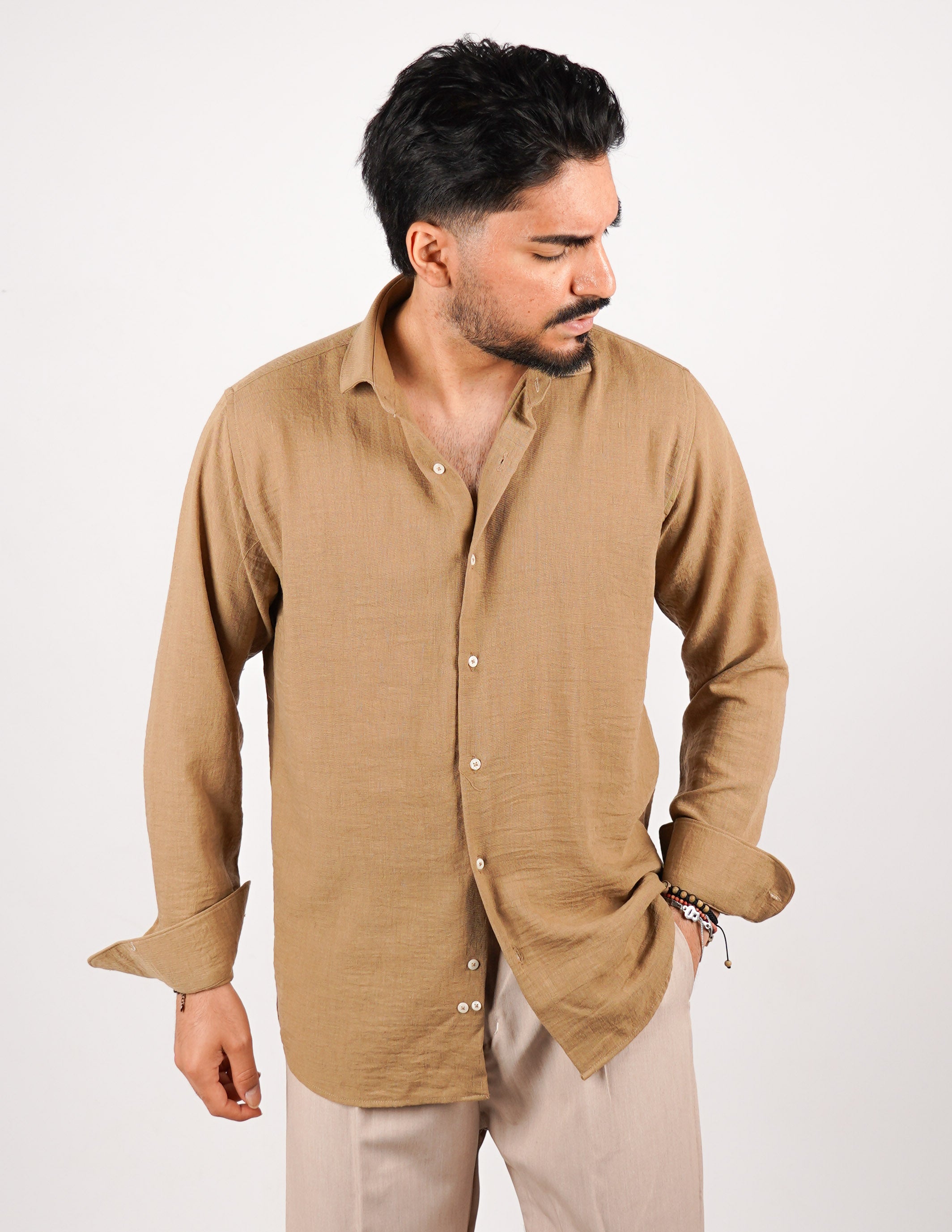 CAMICIA IN TESSUTO MISTO LINO STRUTTURATO