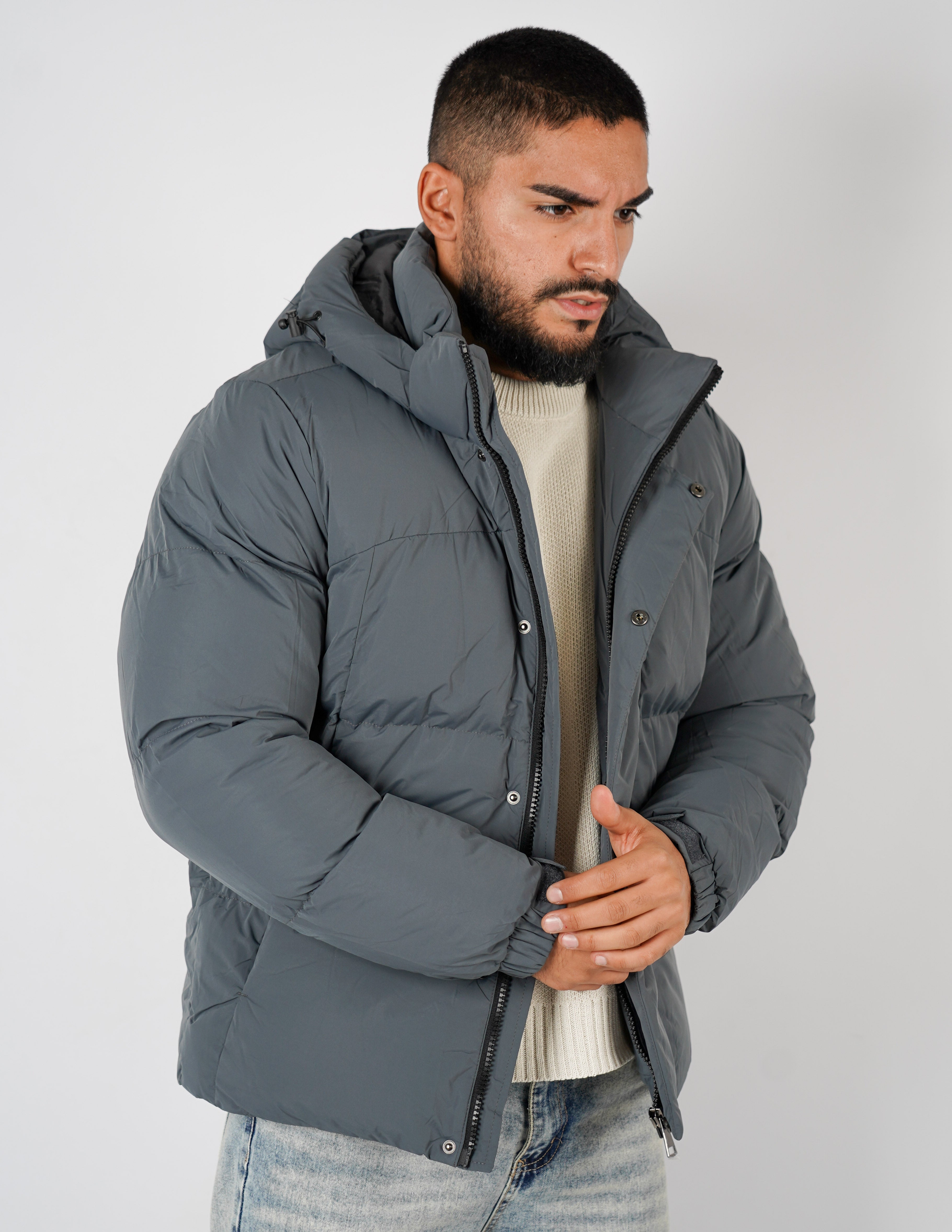 Bomber con cappuccio tinta unita