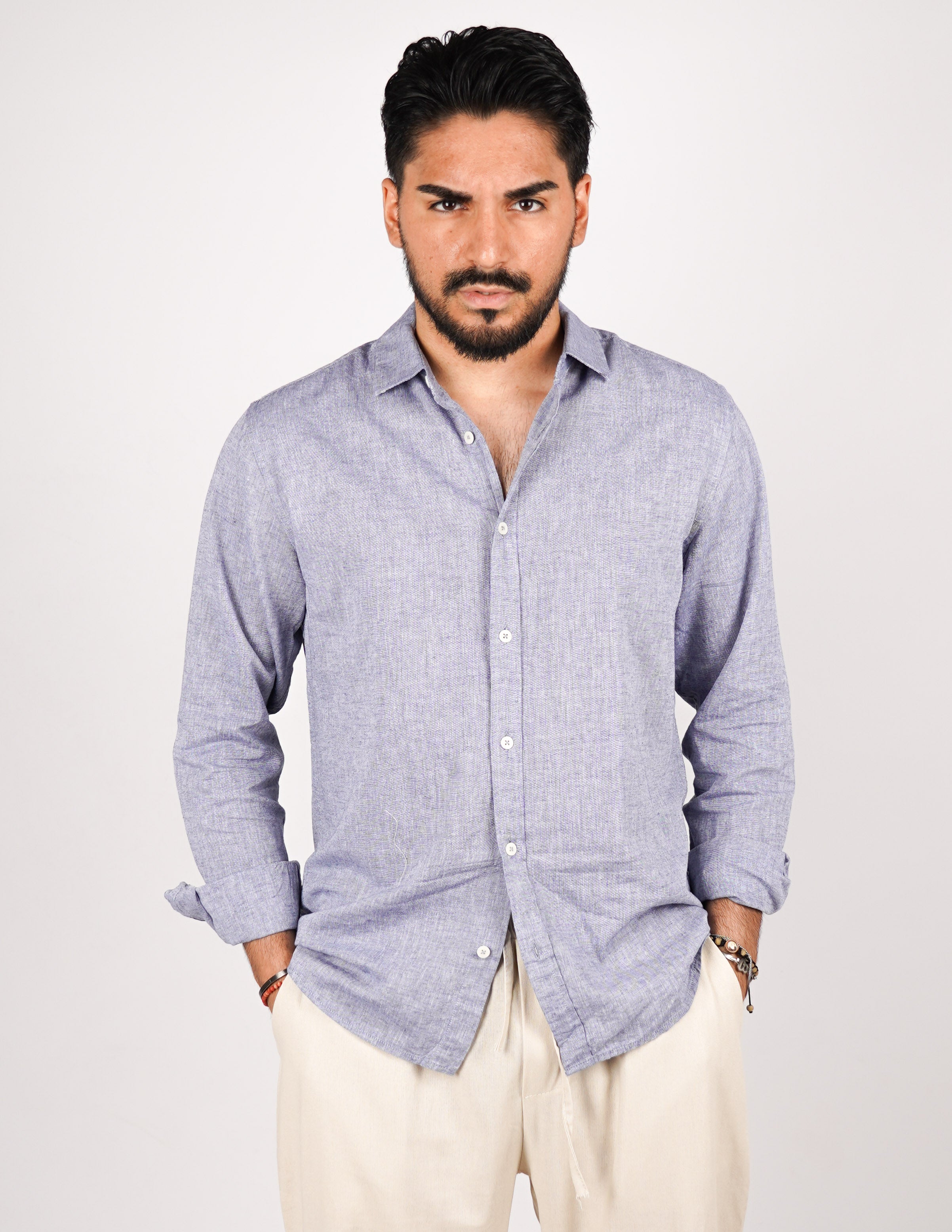 camicia uomo profumata in lino collo classico