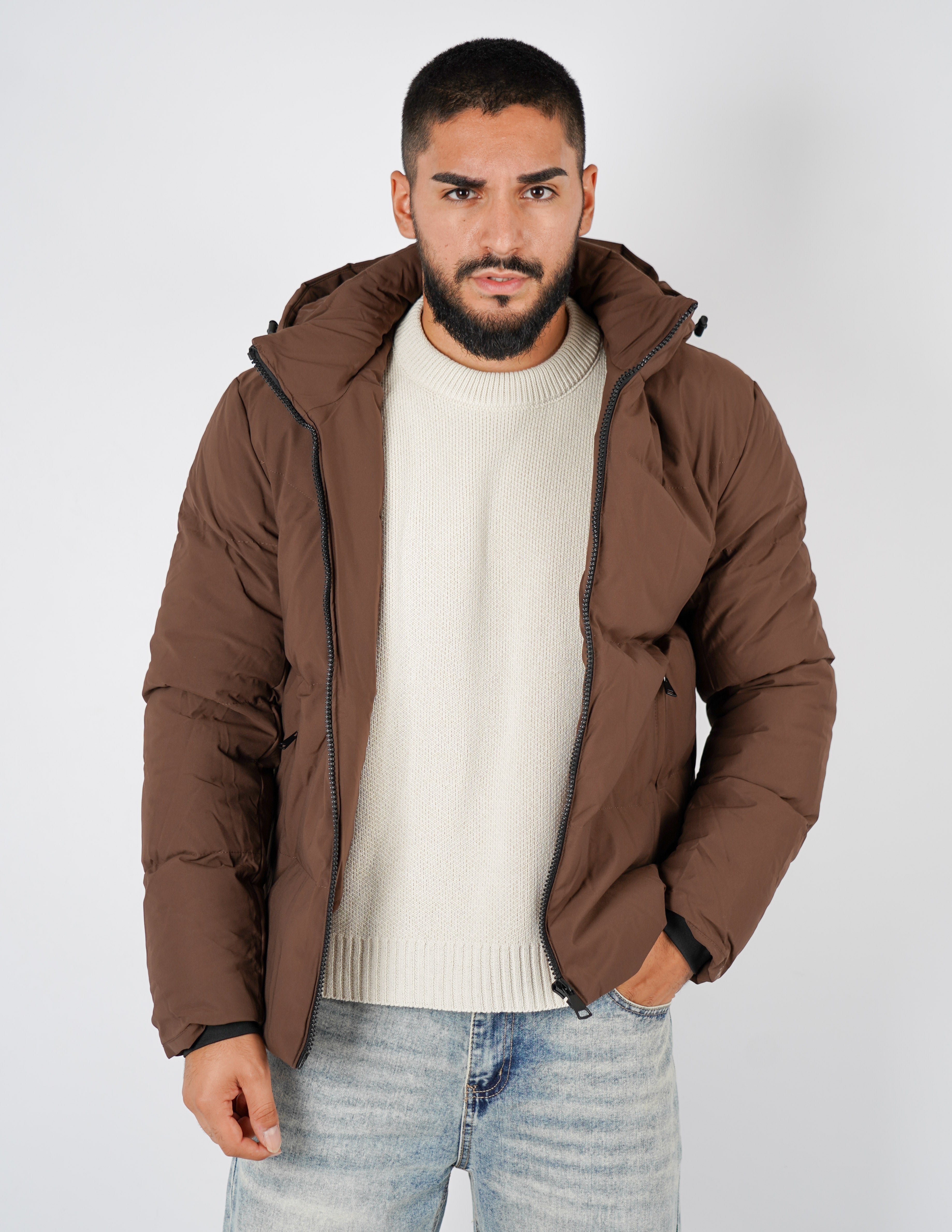 Bomber con cappuccio tinta unita
