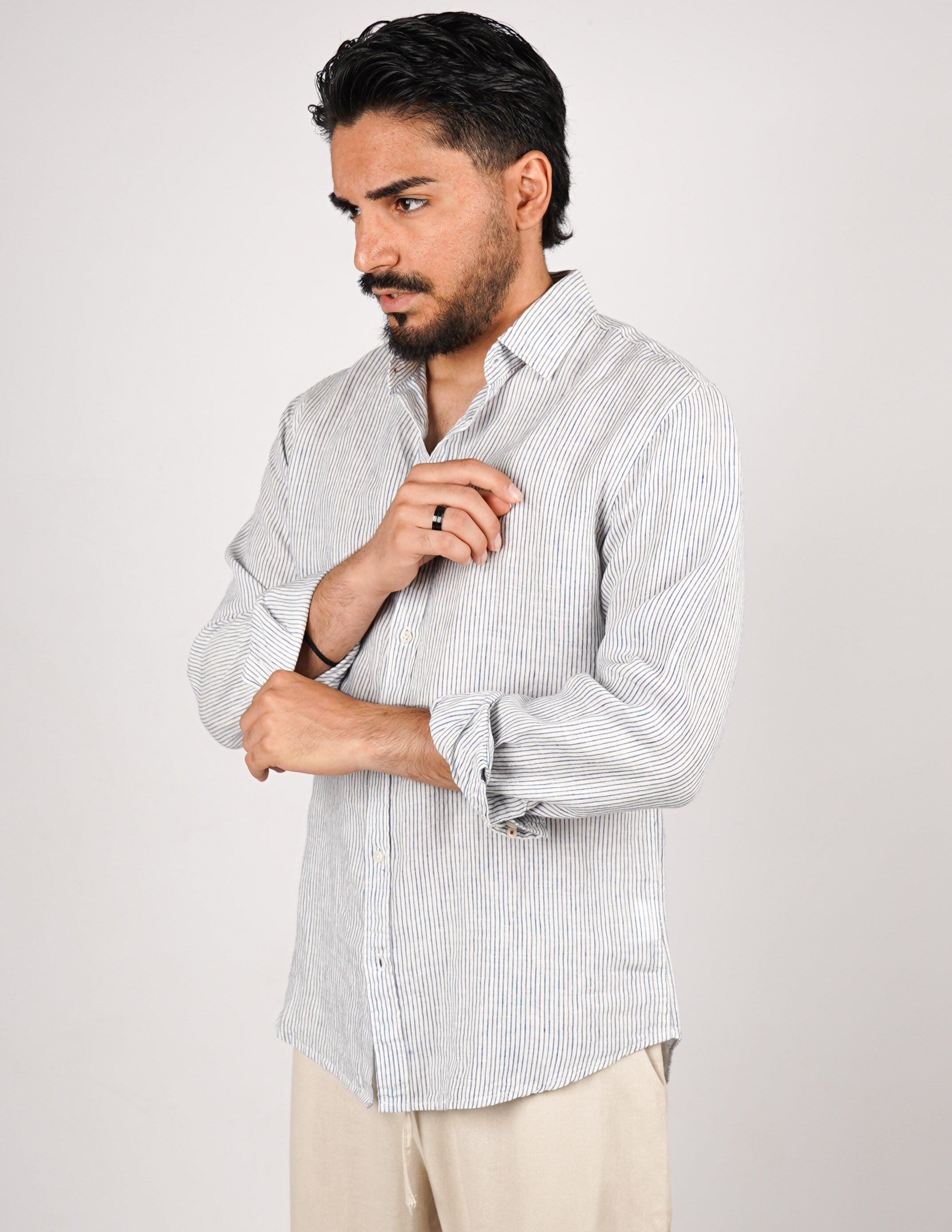 CAMICIA IN MISTO LINO RIGA STRETTA