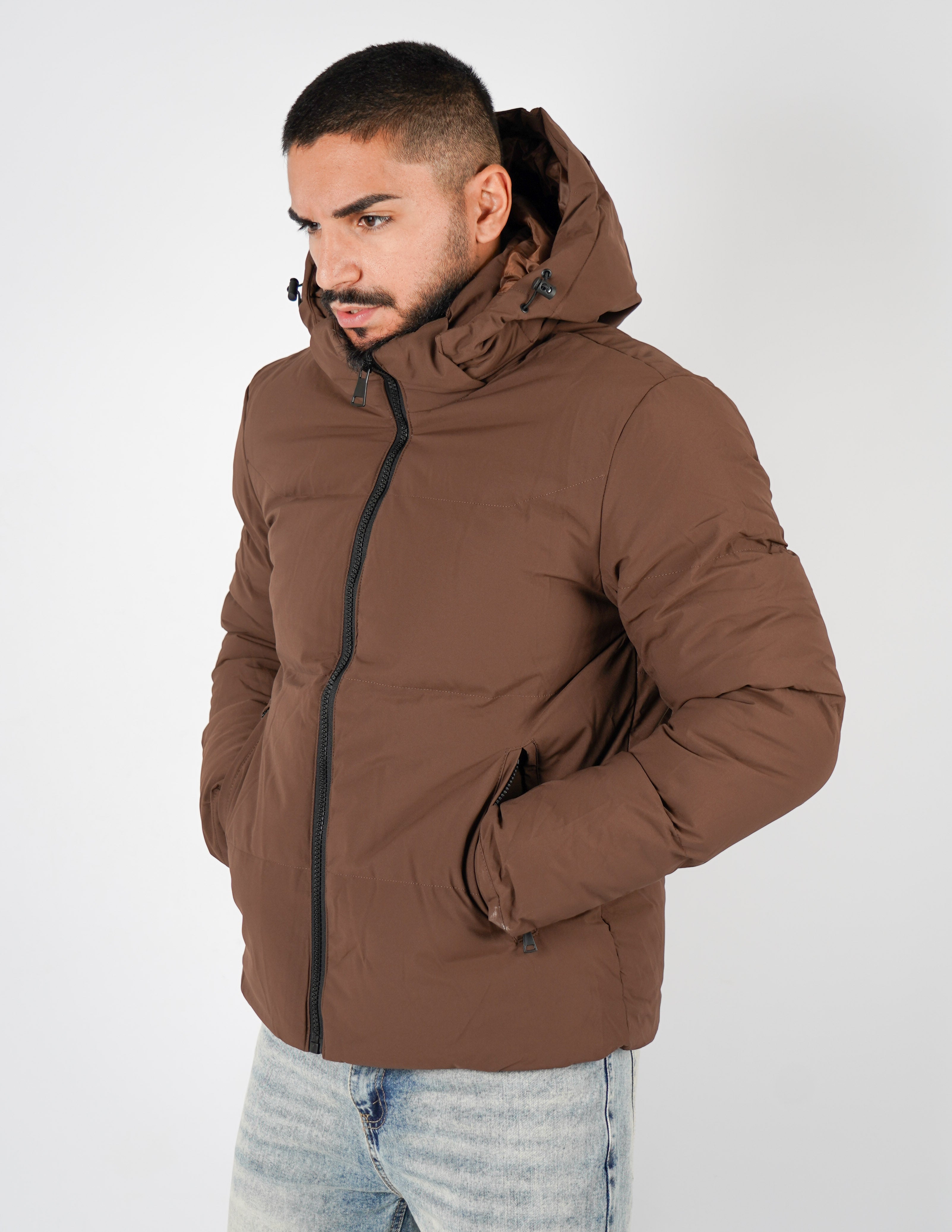 Bomber con cappuccio tinta unita