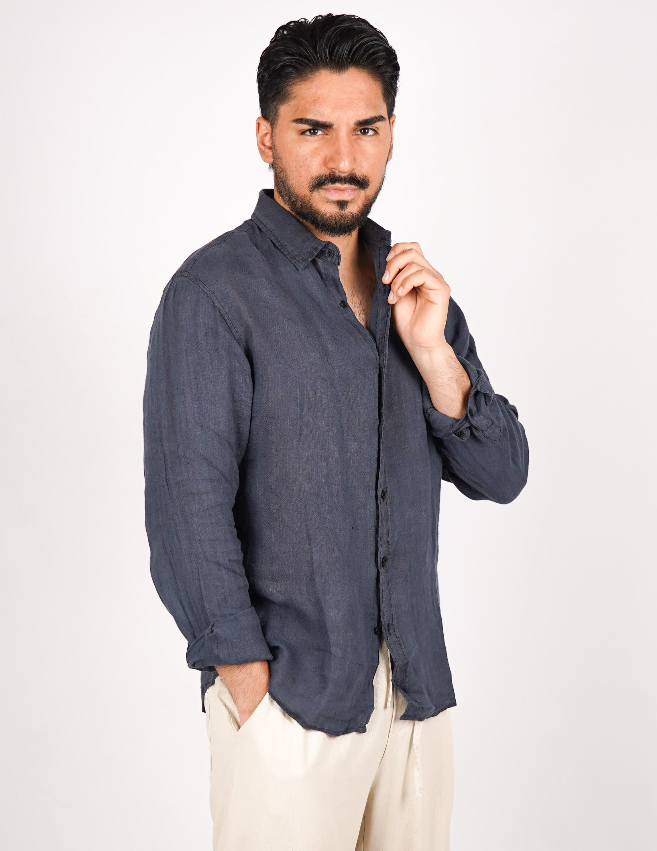 camicia uomo profumata in lino collo classico