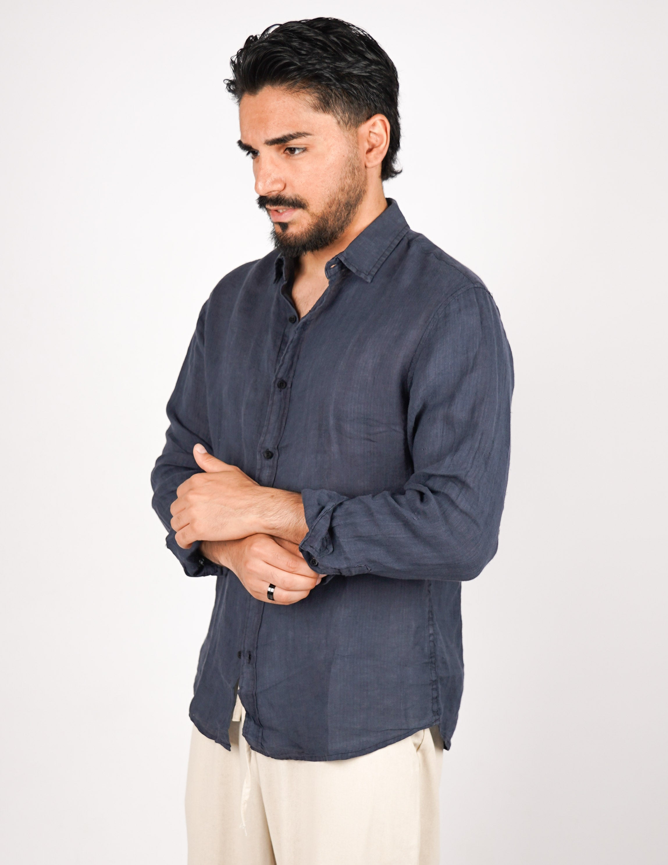 camicia uomo profumata in lino collo classico