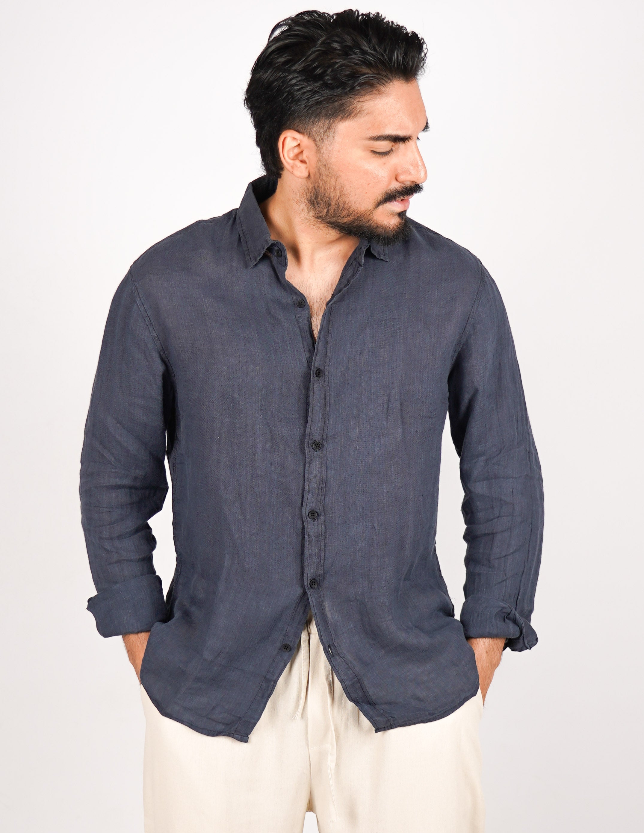 camicia uomo profumata in lino collo classico