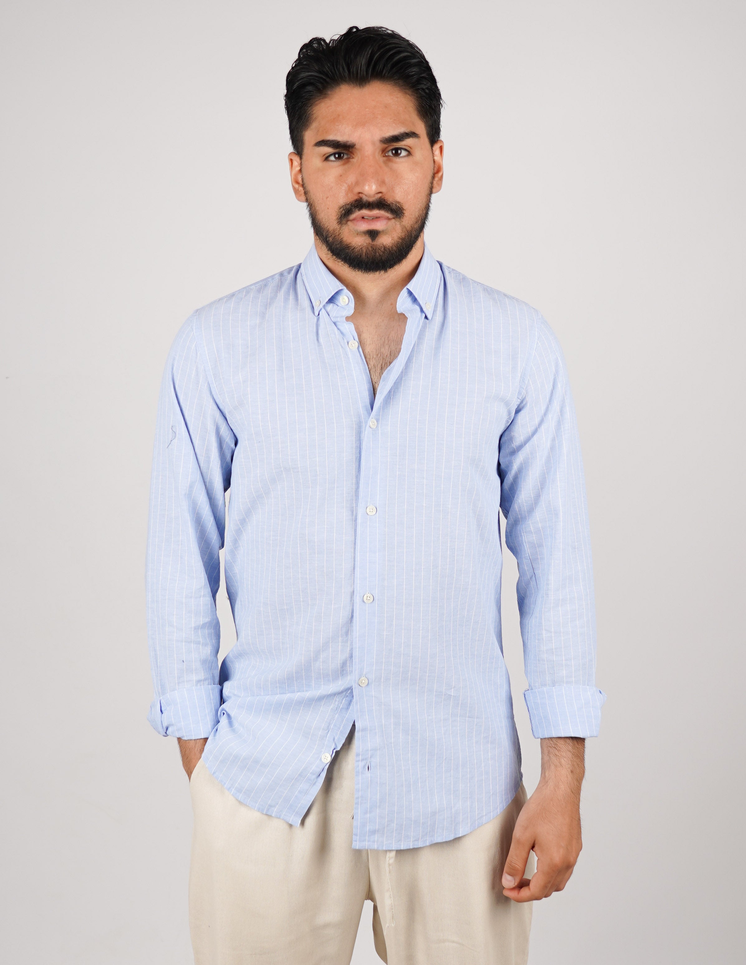 CAMICIA IN MISTO LINO BOTTON DOWN