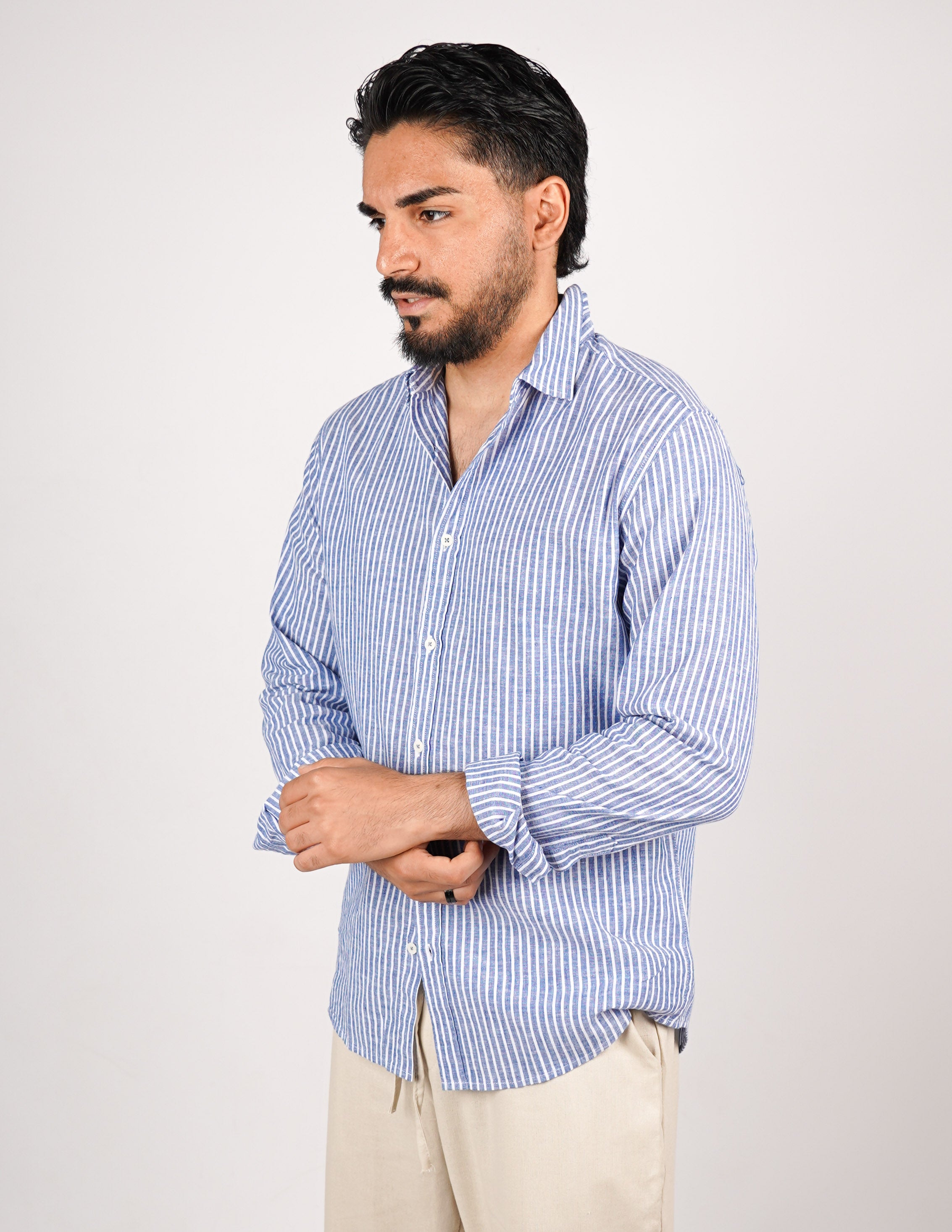 CAMICIA IN MISTO LINO RIGA STRETTA