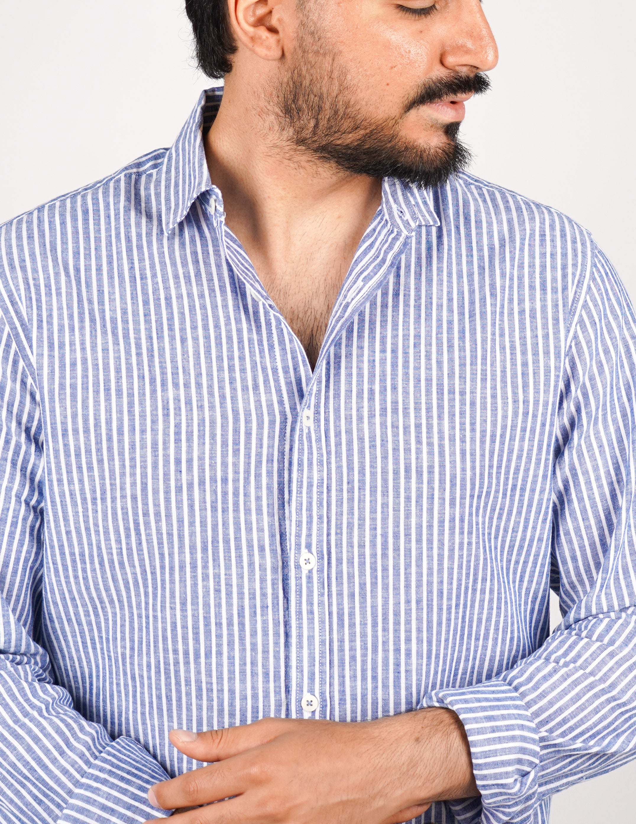 CAMICIA IN MISTO LINO RIGA STRETTA