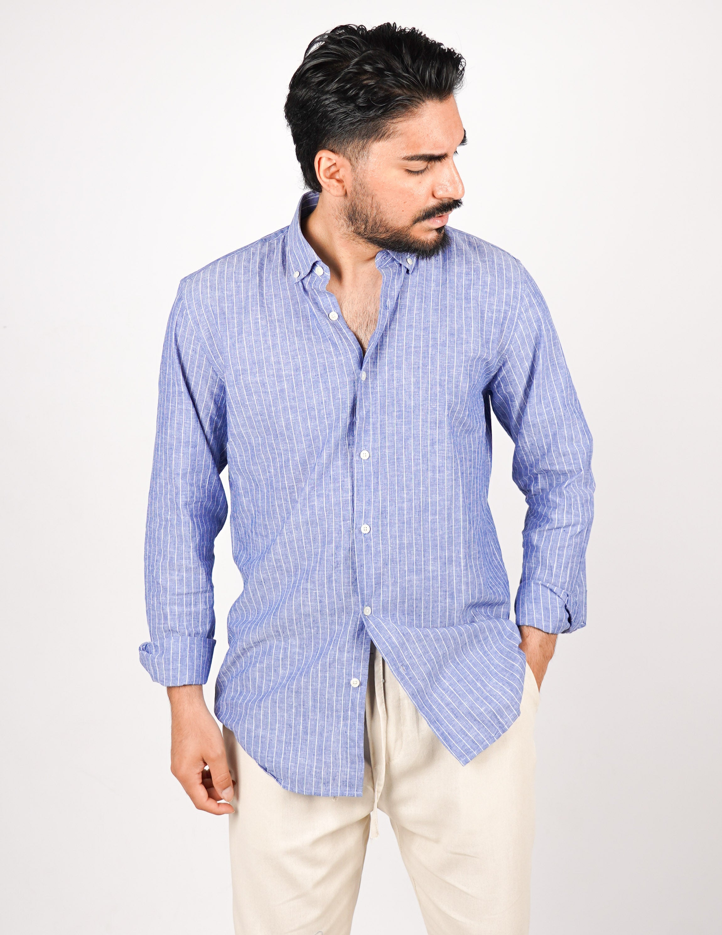 CAMICIA IN MISTO LINO BOTTON DOWN