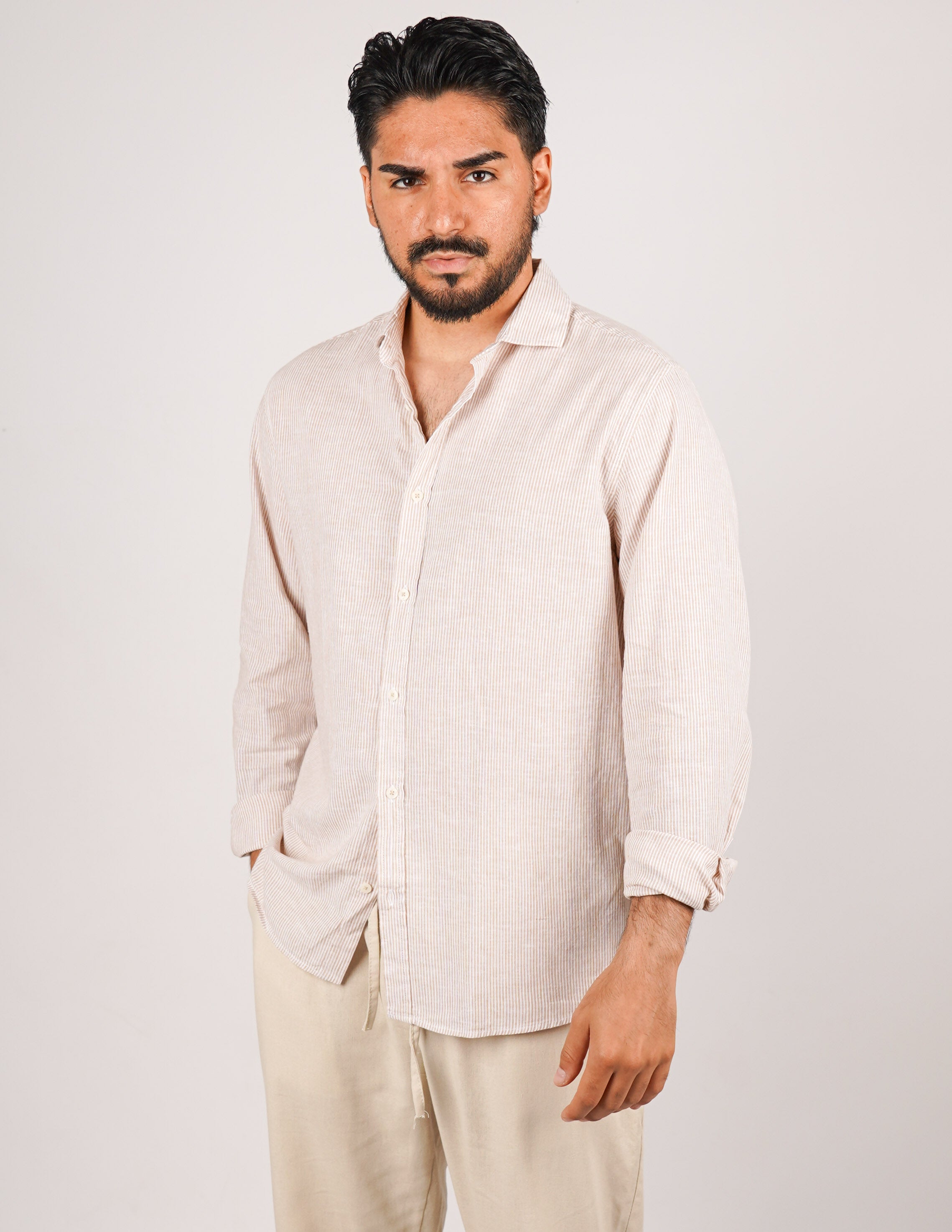 CAMICIA IN MISTO LINO RIGA STRETTA