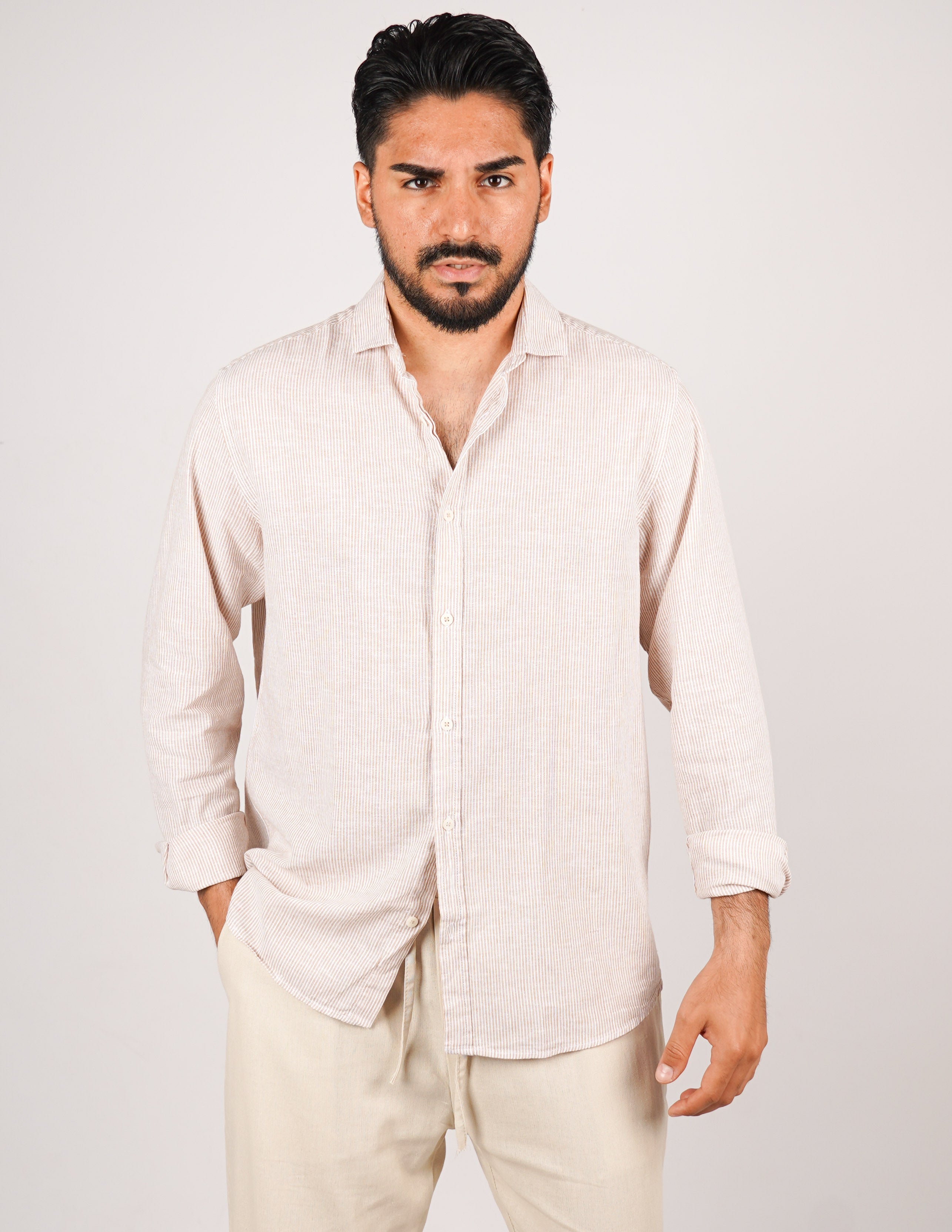 CAMICIA IN MISTO LINO RIGA STRETTA