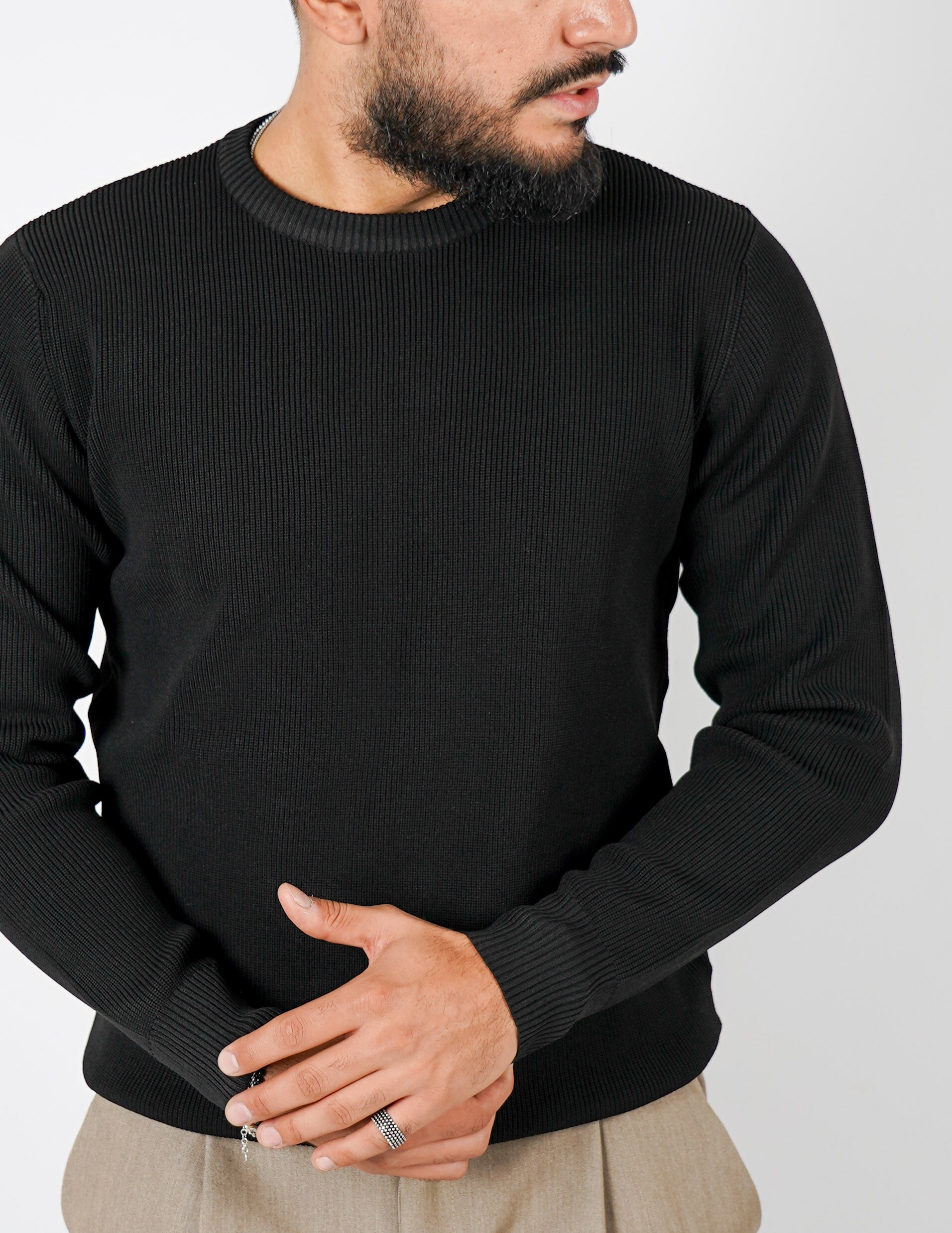 Maglione over D girocollo tessuto tech