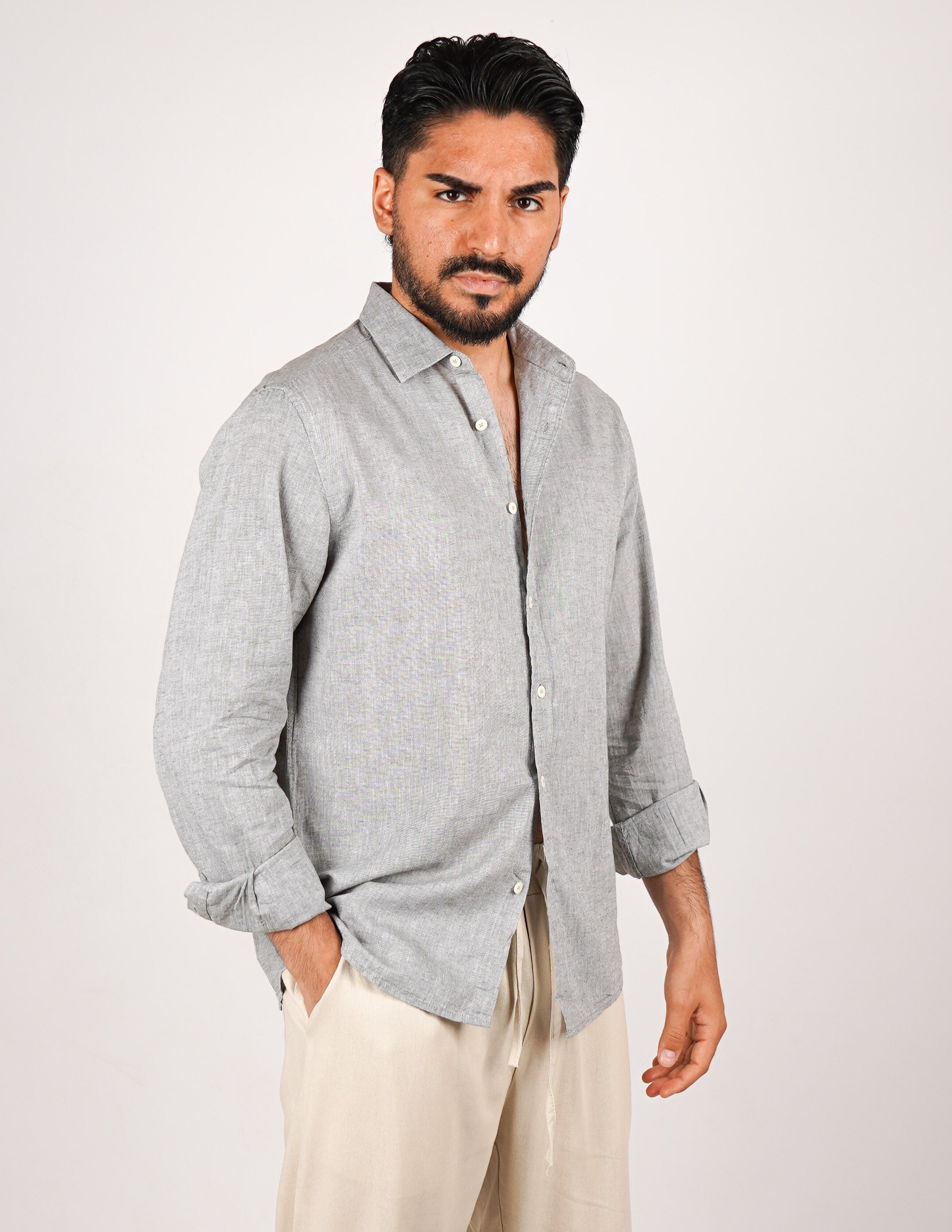 camicia uomo profumata in lino collo classico