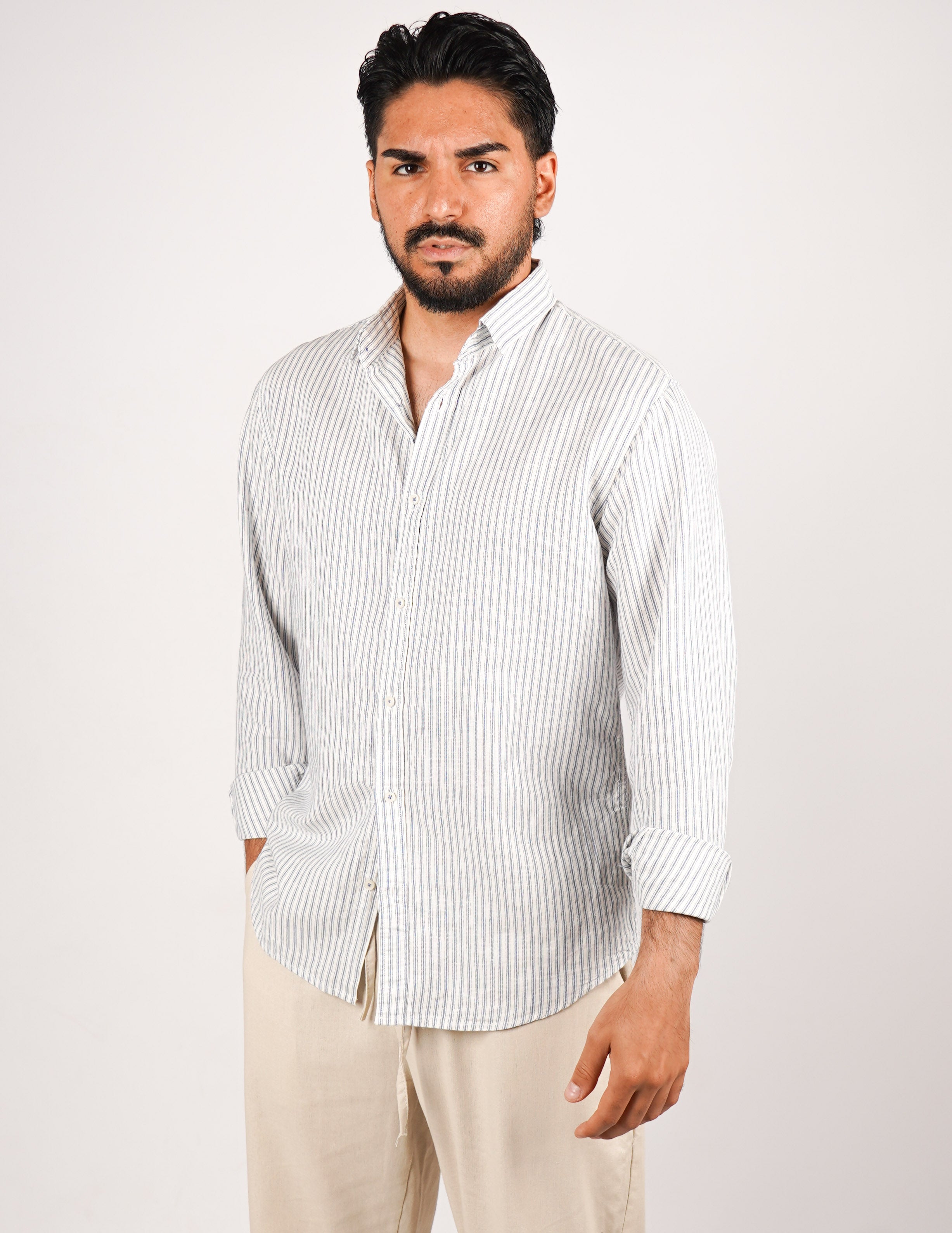 CAMICIA IN MISTO LINO RIGA STRETTA
