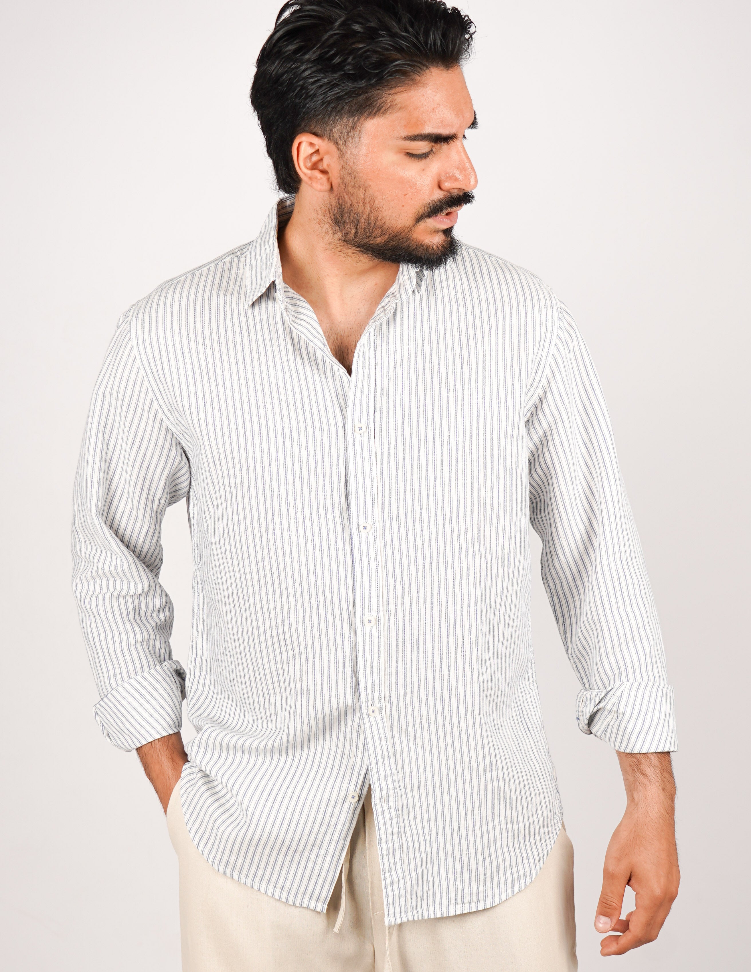 CAMICIA IN MISTO LINO RIGA STRETTA