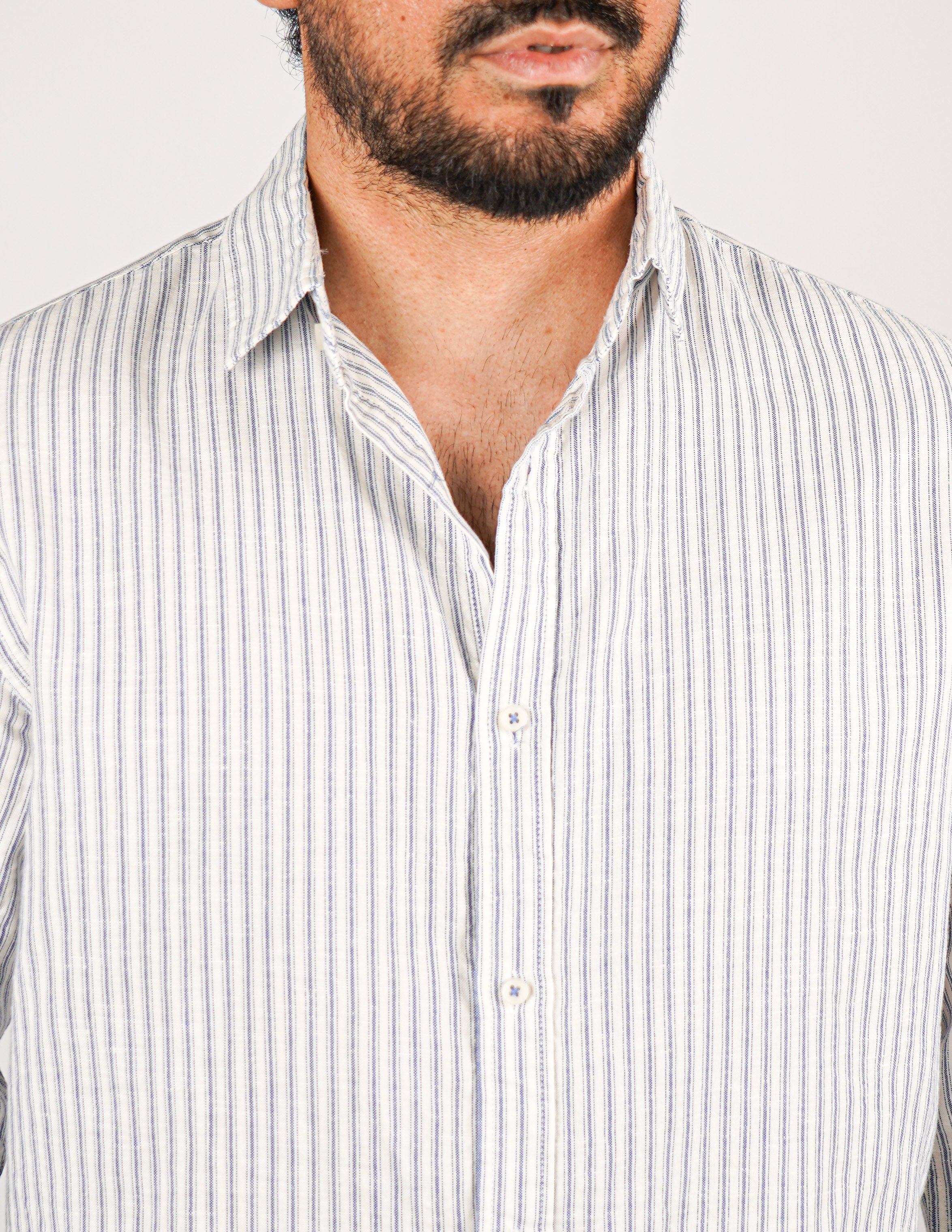 CAMICIA IN MISTO LINO RIGA STRETTA