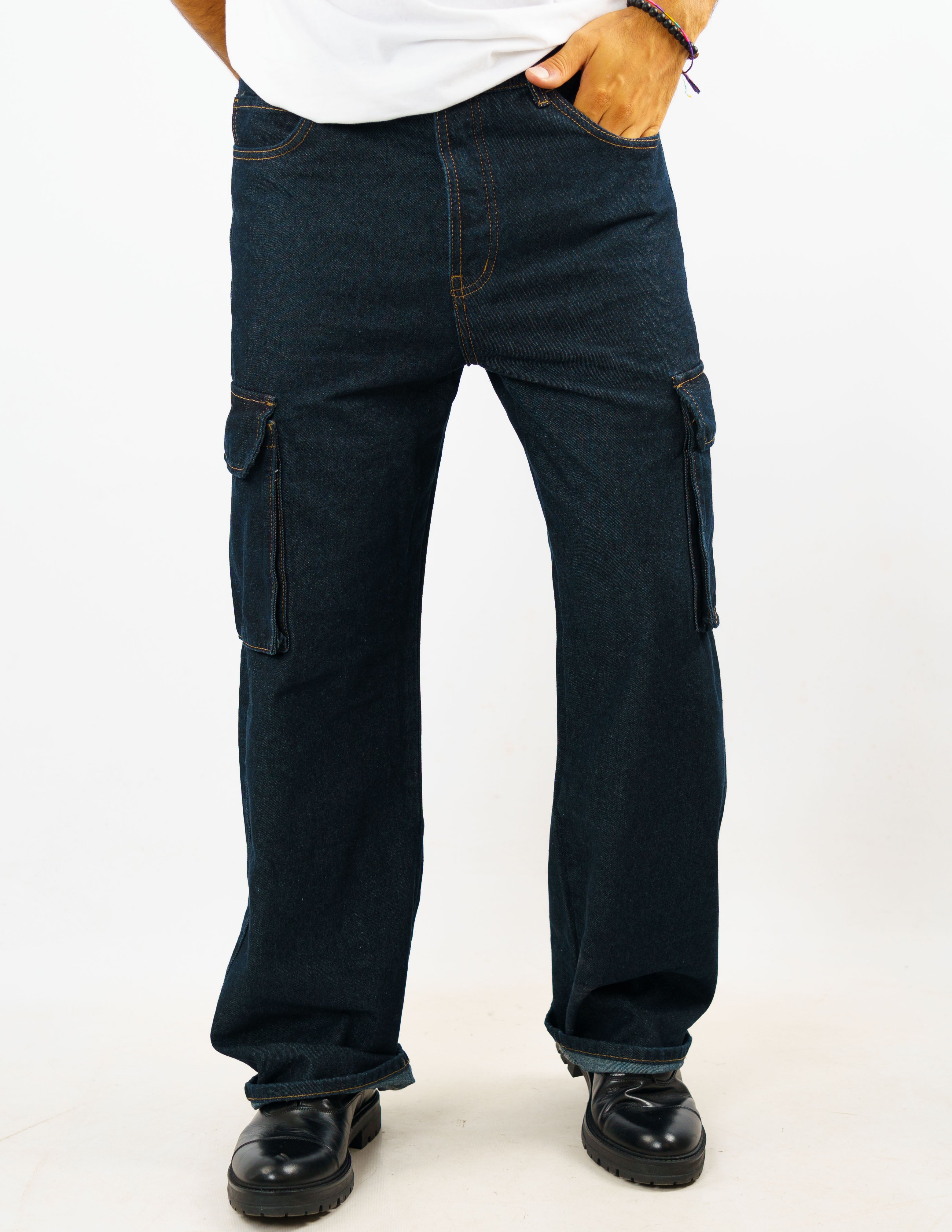 jeans  wide fit cargo denim scuro