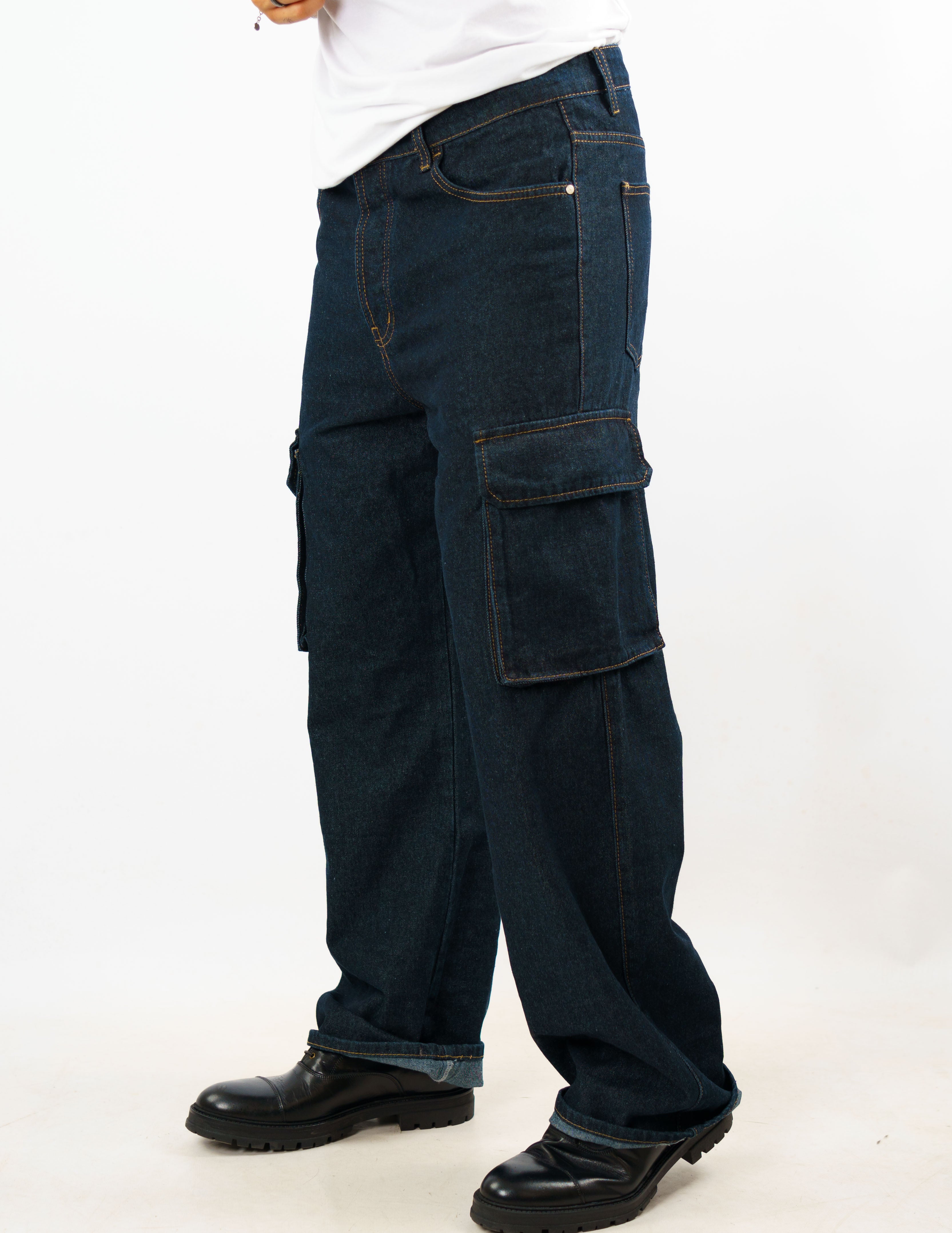 jeans  wide fit cargo denim scuro