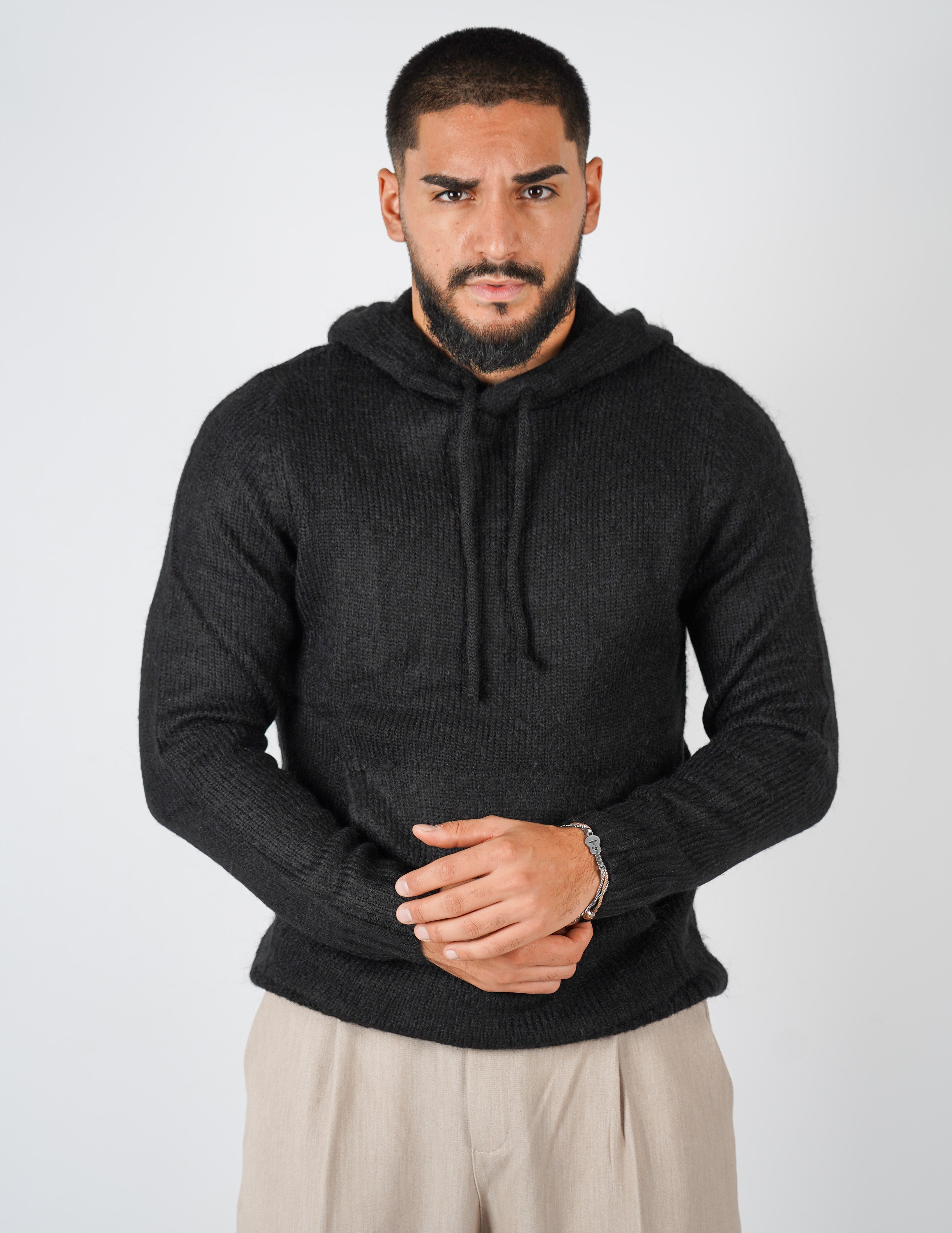 MAGLIONE IN MISTO LANA CON CAPPUCCIO