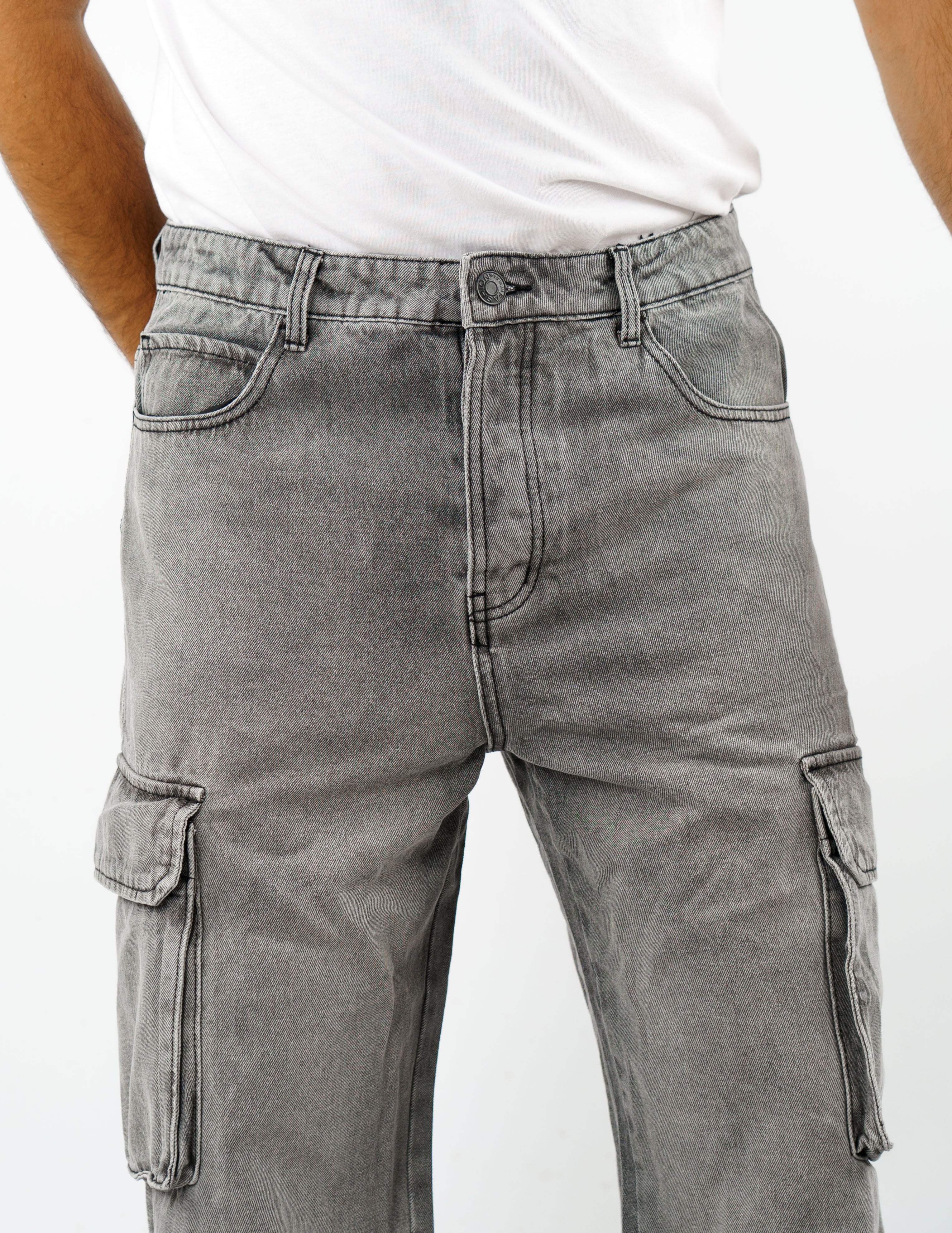 jeans  wide fit cargo denim grigio