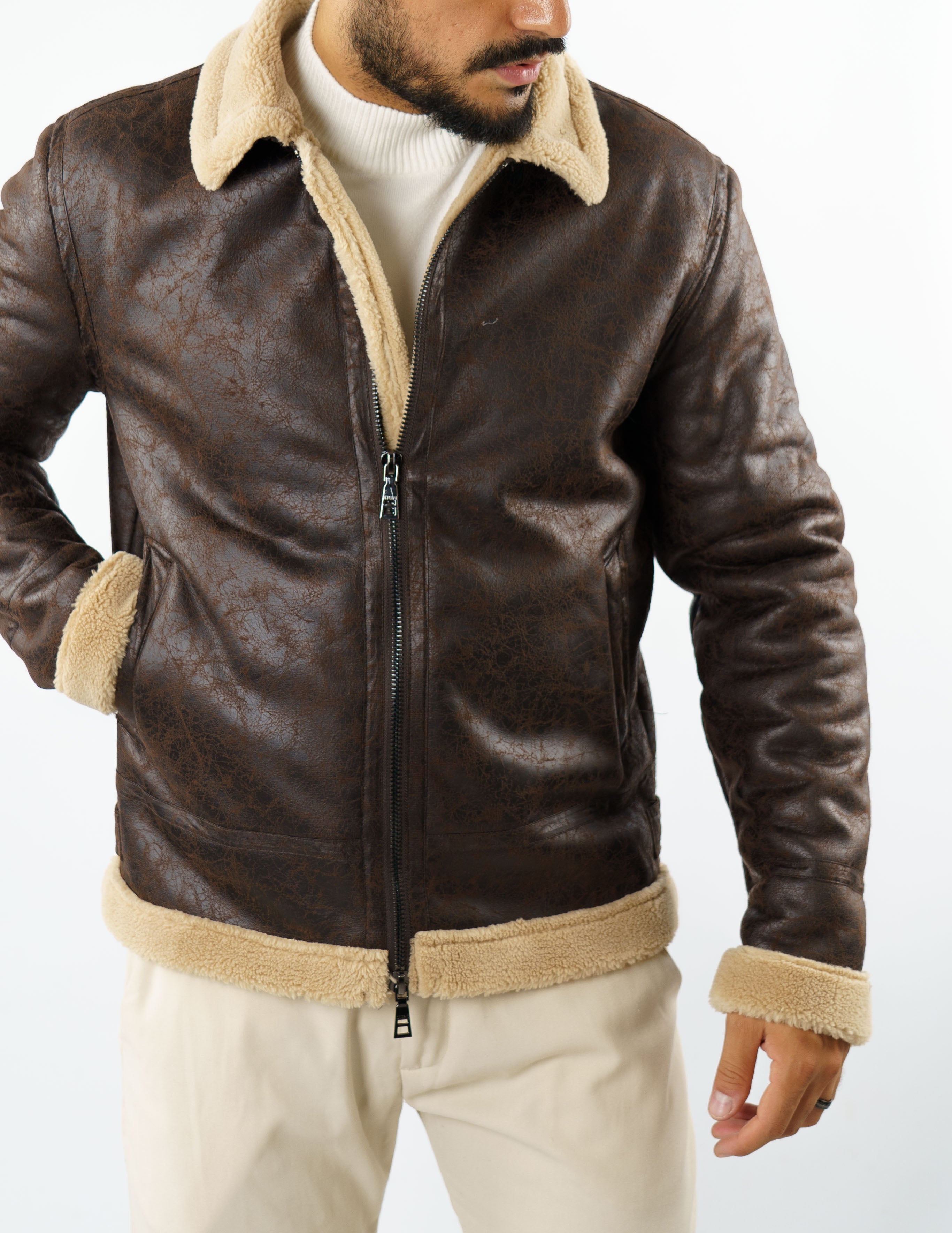 giubbotto montone caldo con pelliccia