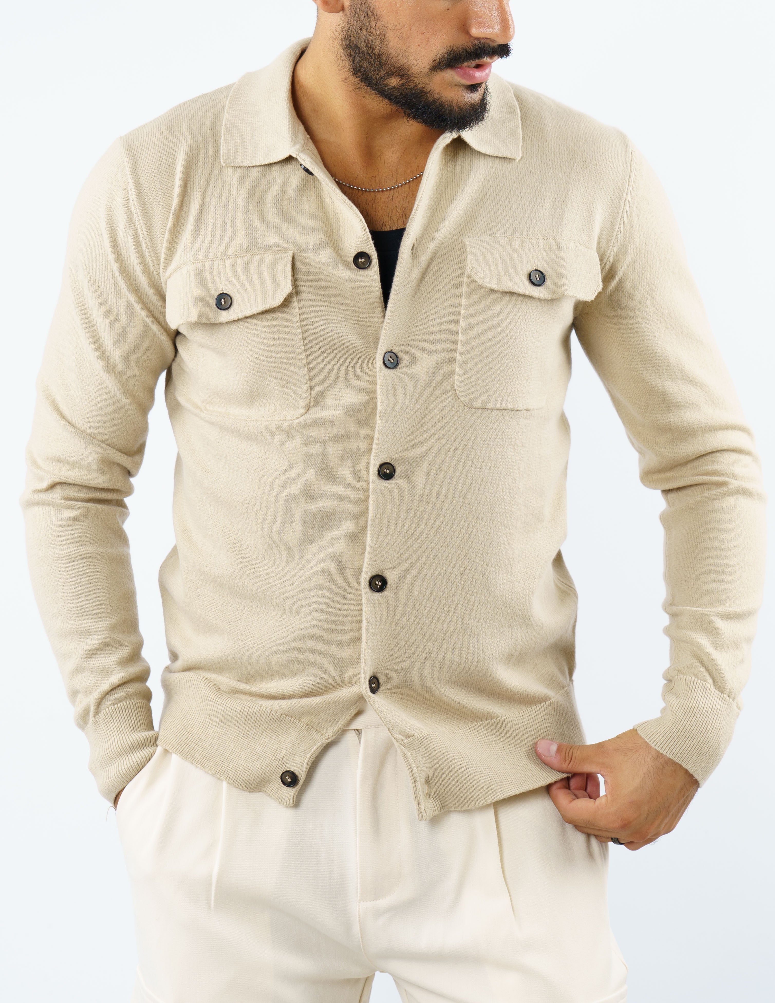 cardigan manica lunga collo polo