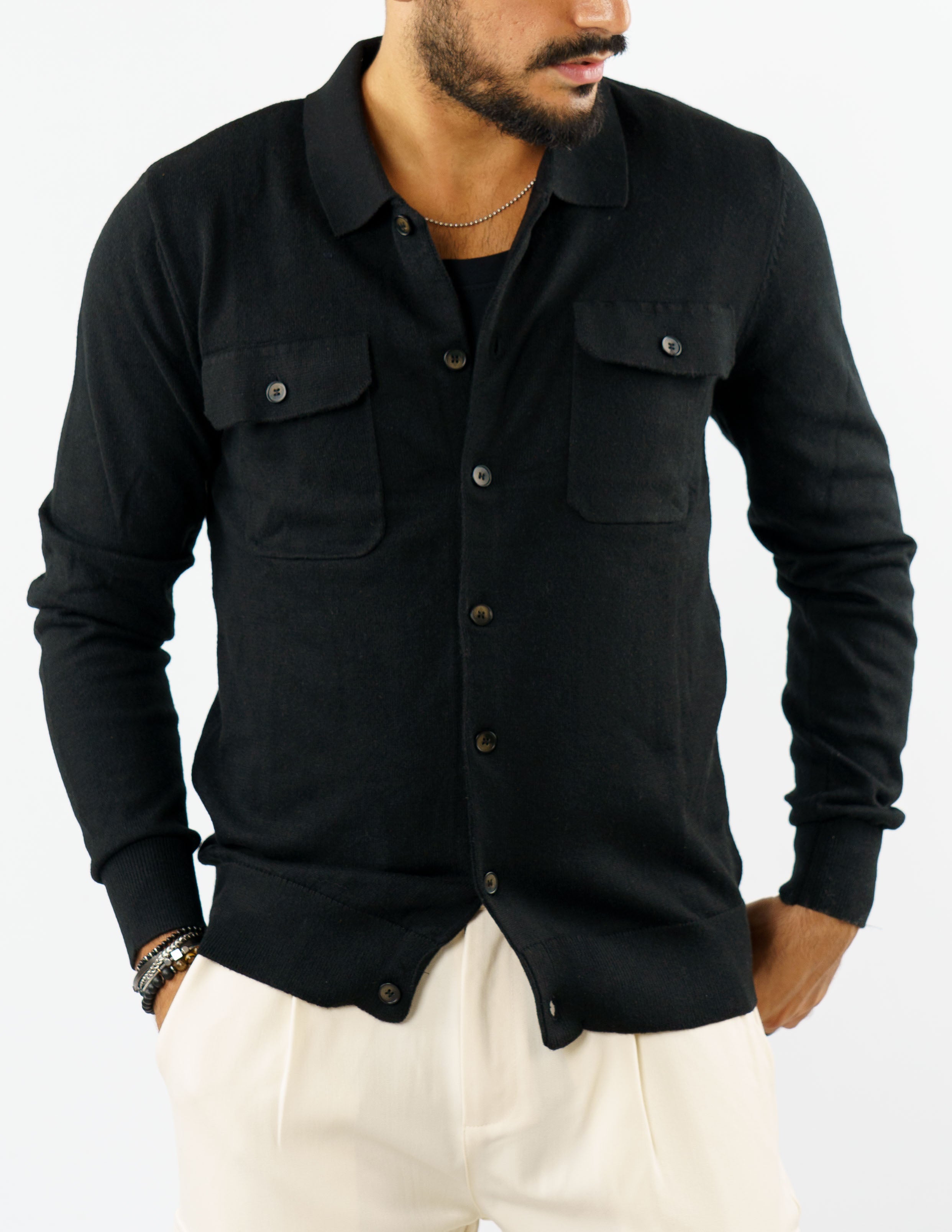 cardigan manica lunga collo polo