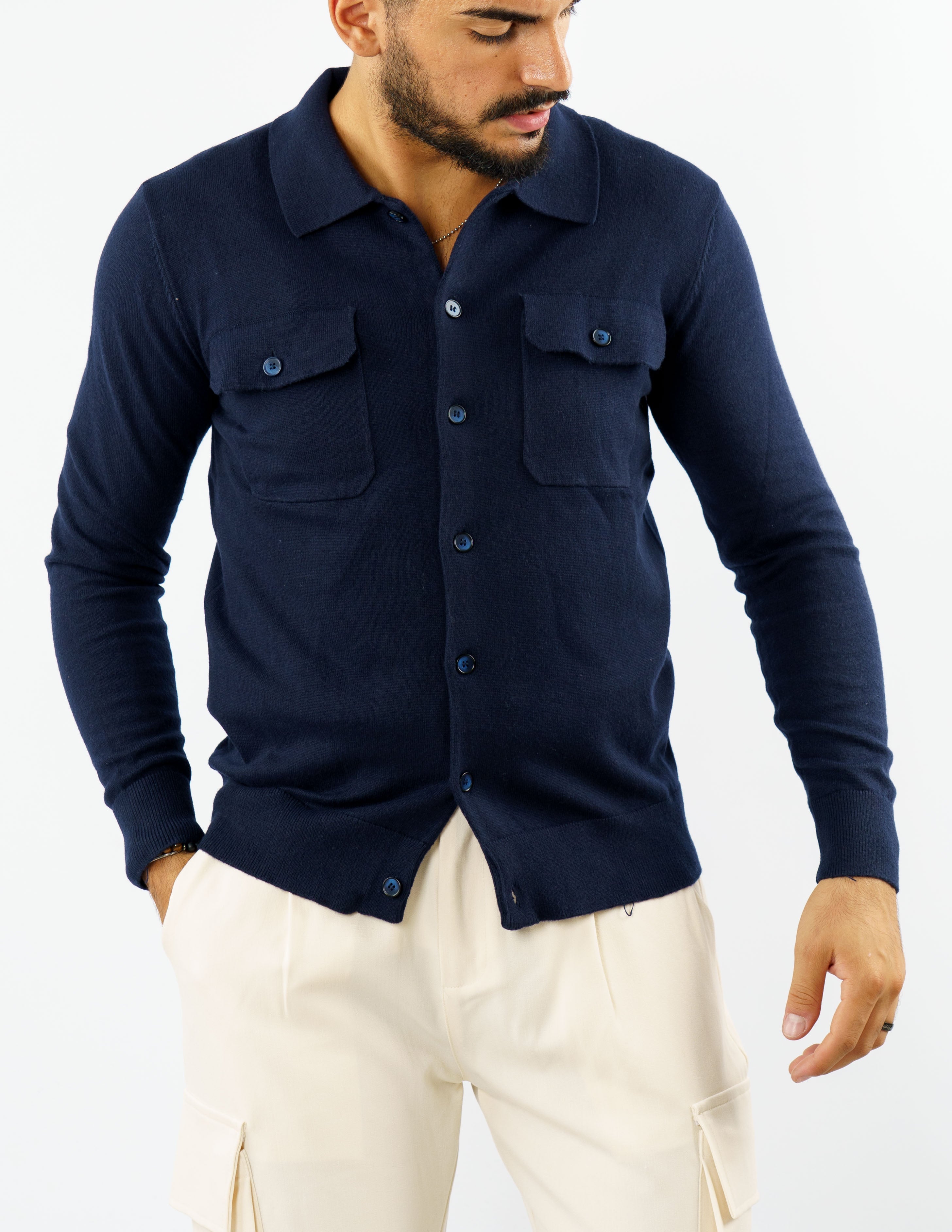 cardigan manica lunga collo polo