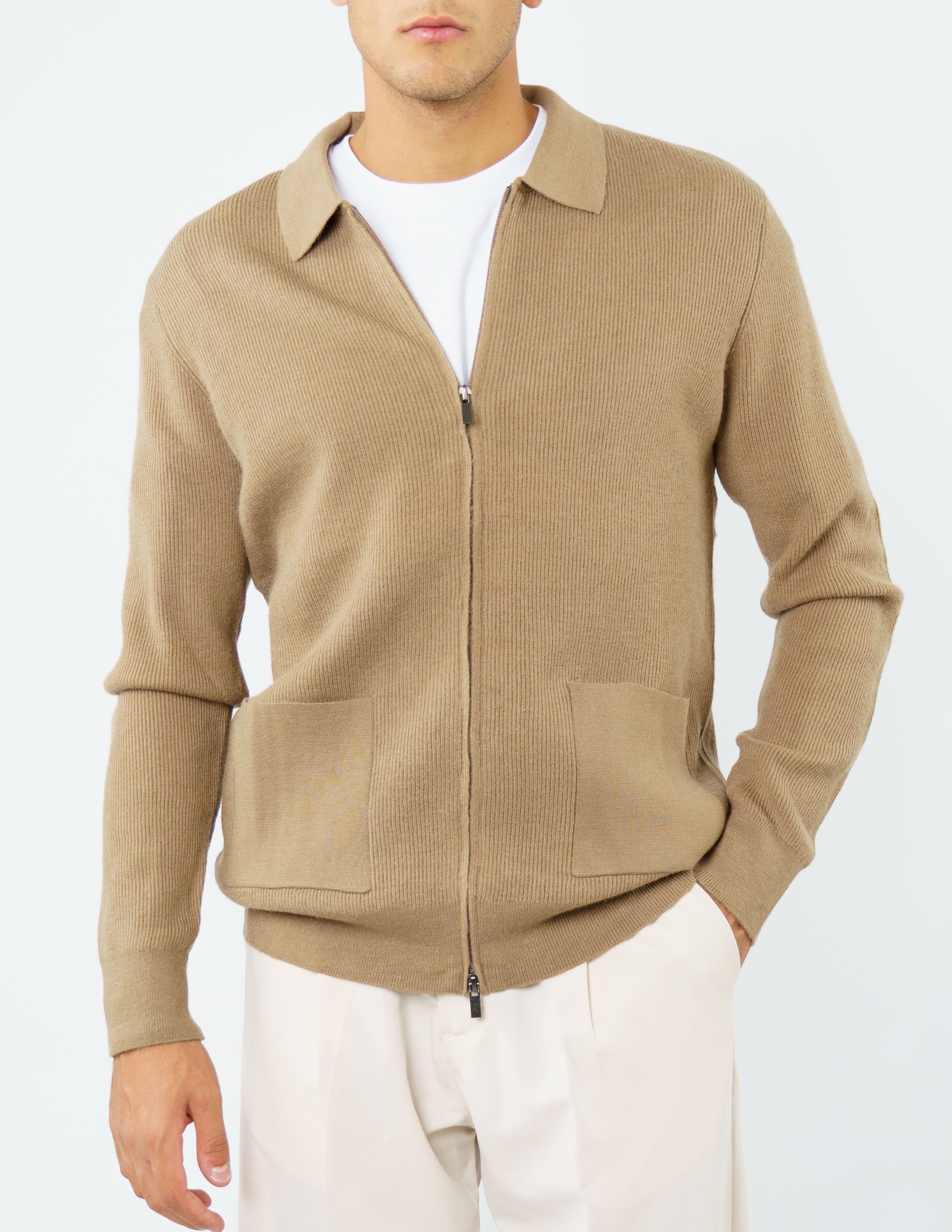 cardigan strutturato con zip misto lana