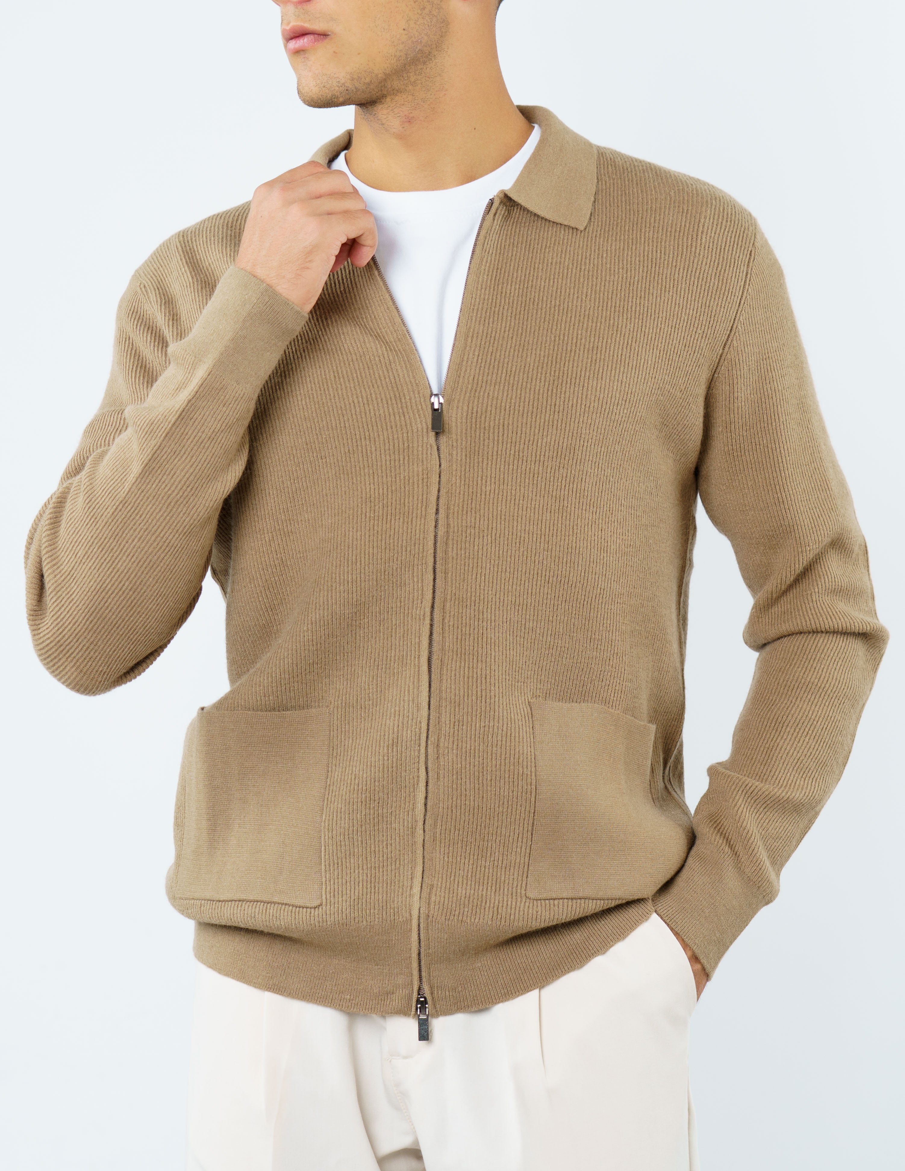 cardigan strutturato con zip misto lana