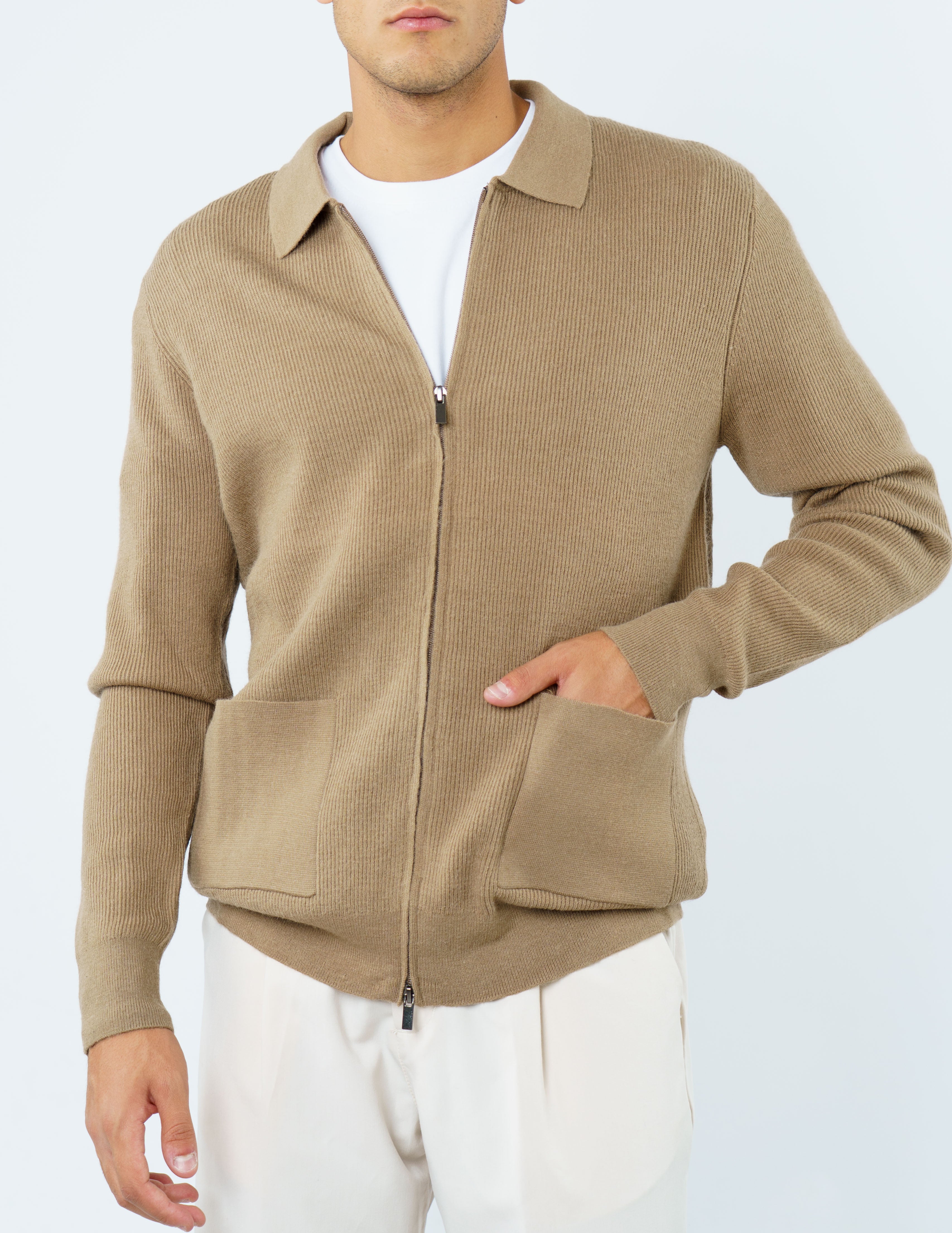 cardigan strutturato con zip misto lana