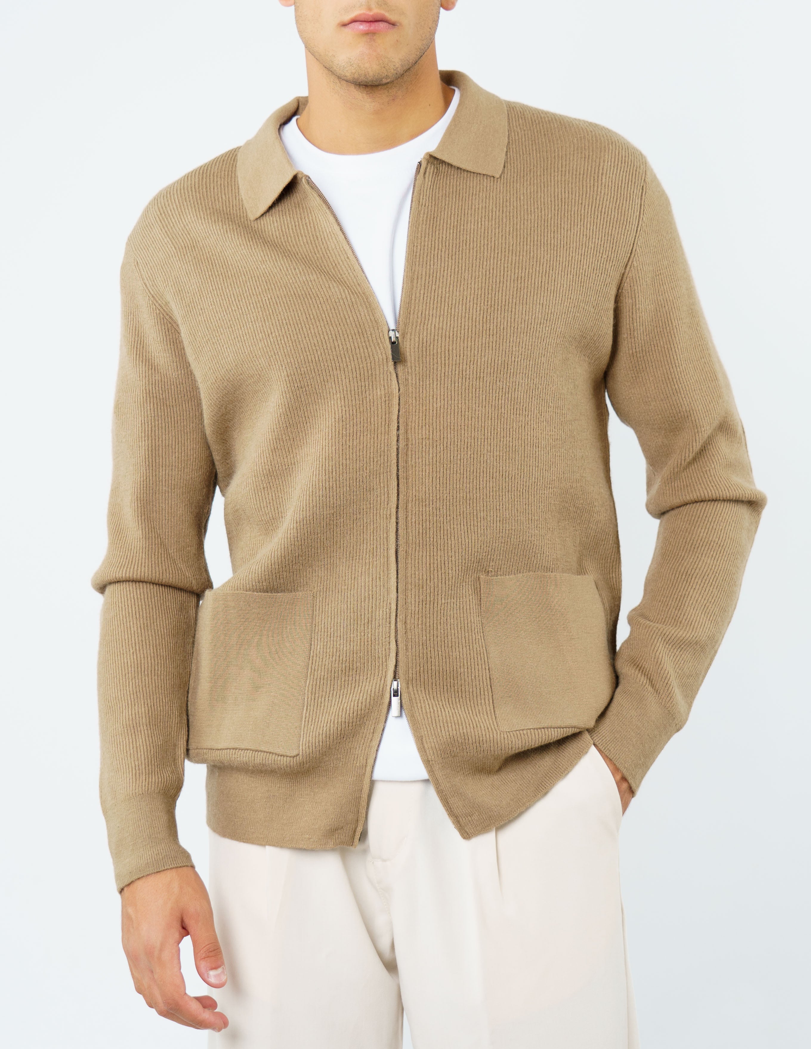 cardigan strutturato con zip misto lana