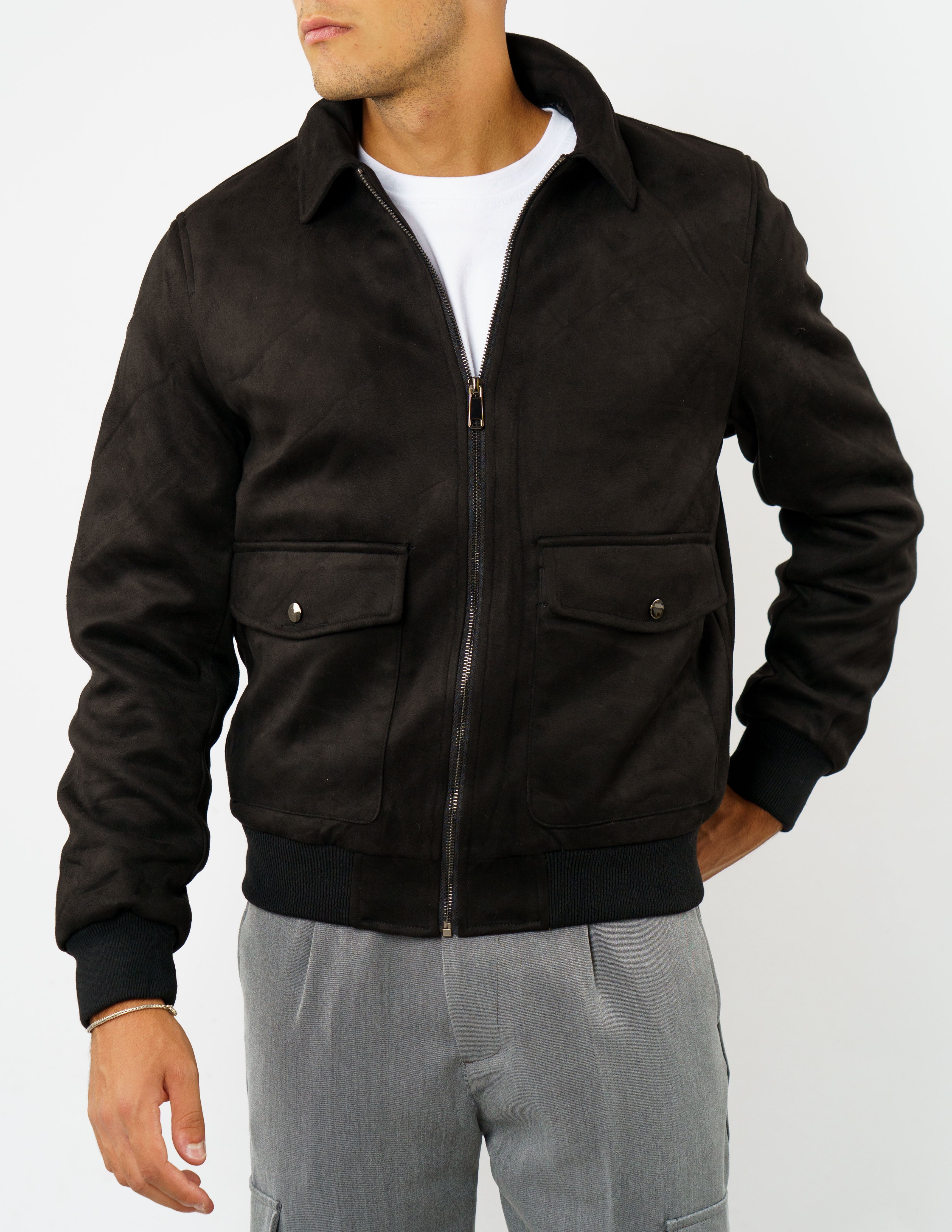 bomber con collo in camoscio