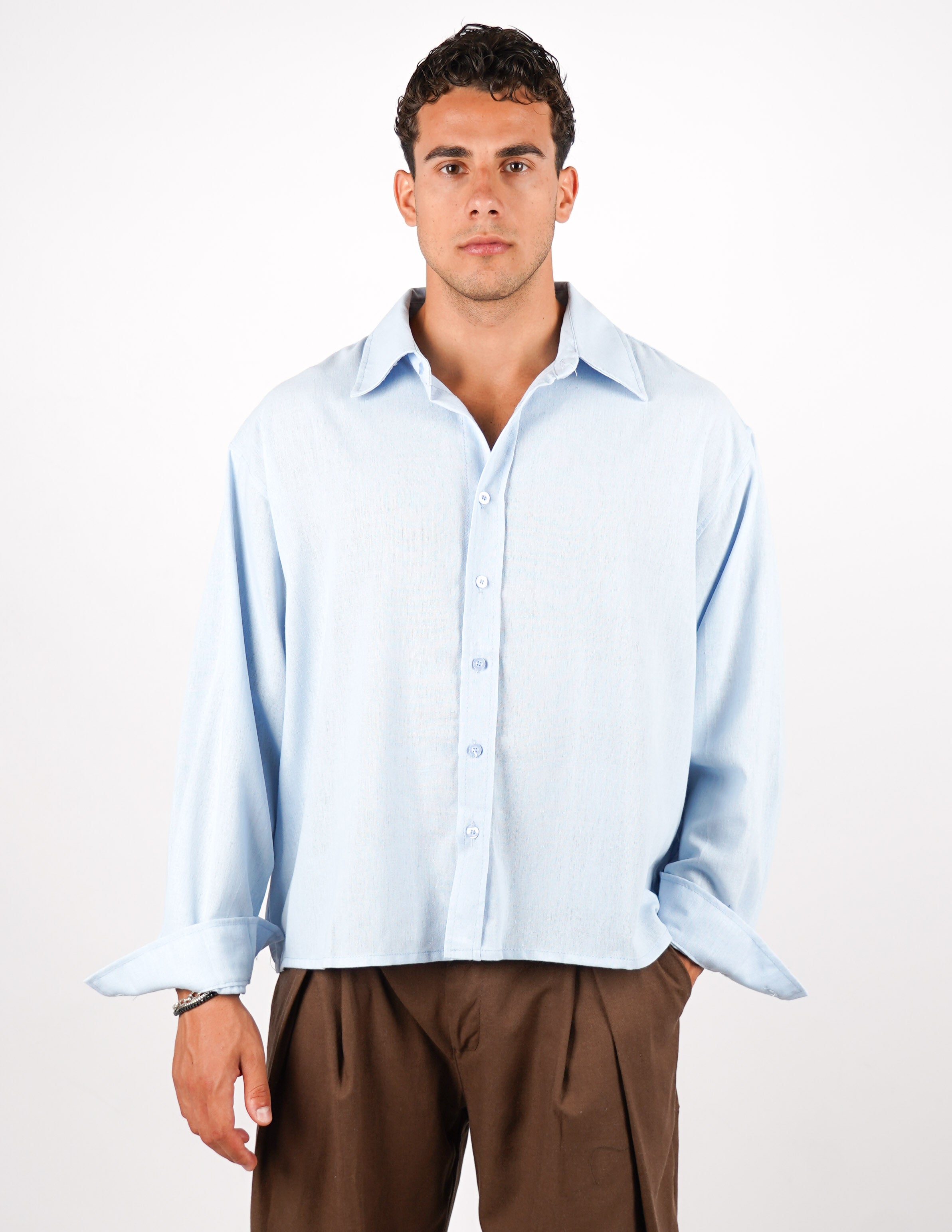 camicia crop fit in misto lino