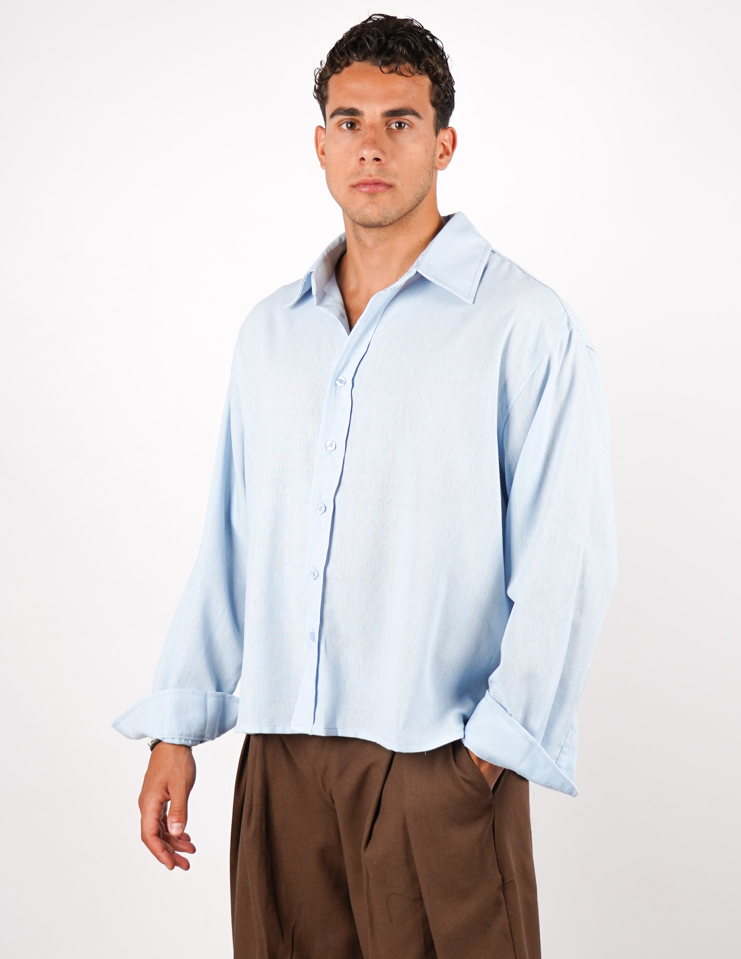 camicia crop fit in misto lino