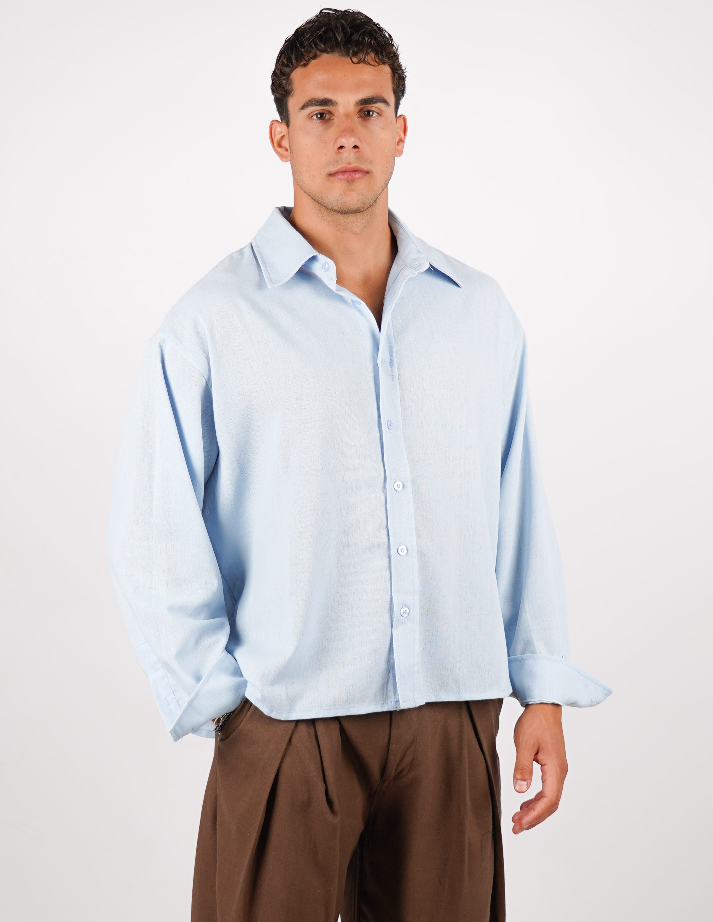 camicia crop fit in misto lino