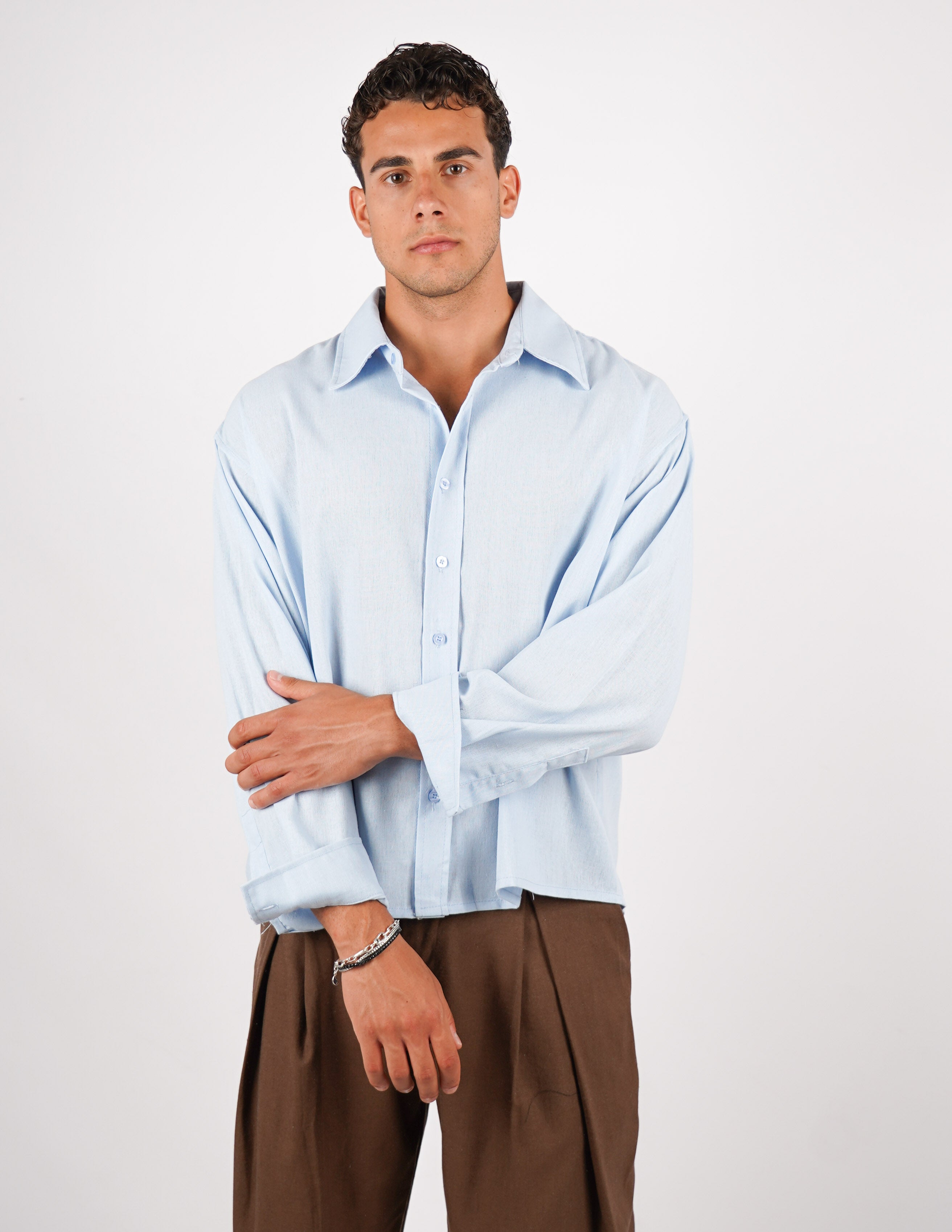 camicia crop fit in misto lino