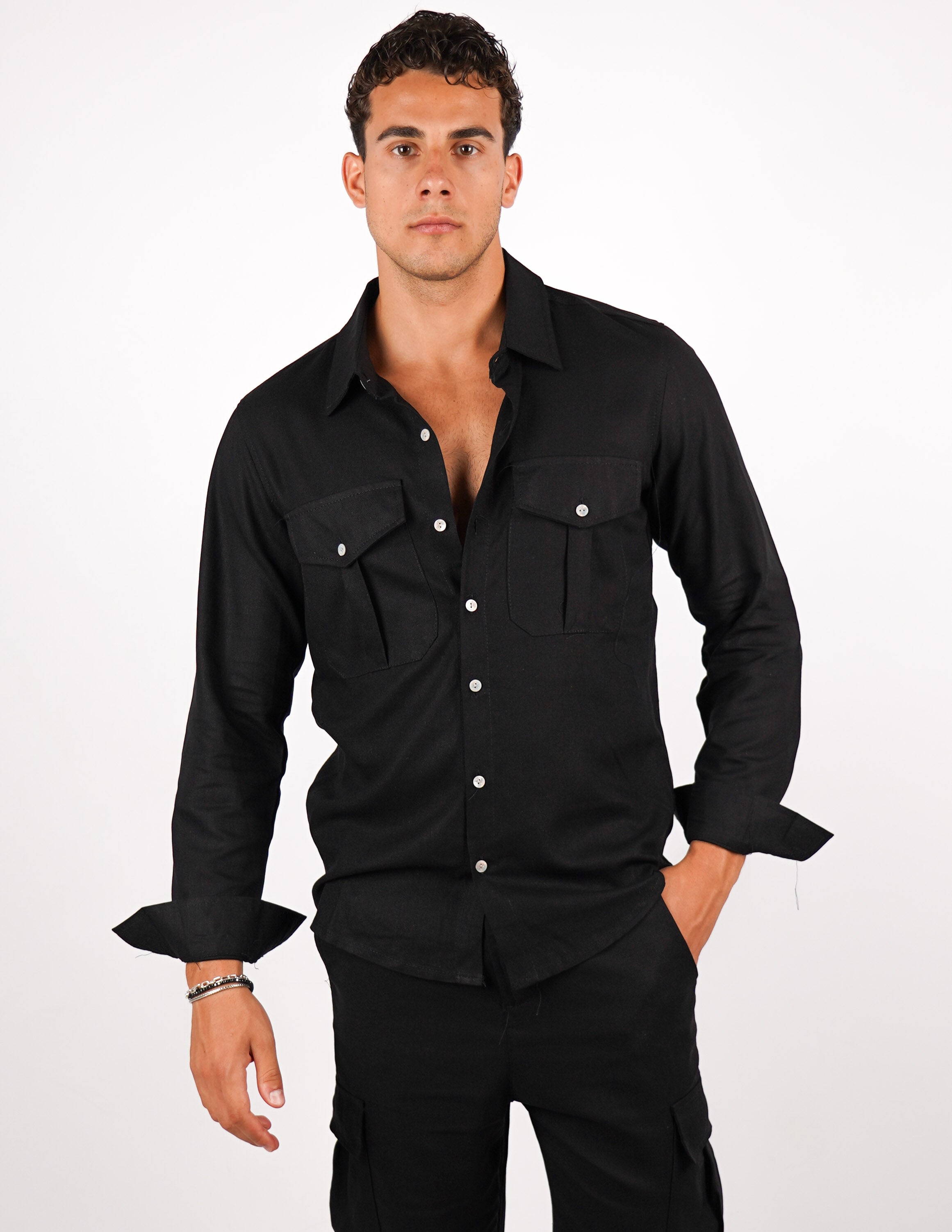 COORDINATO SLIM IN LINO CON TASCA